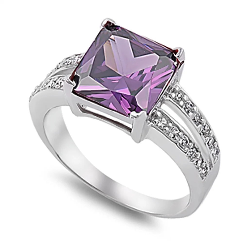 Dainty Jewelry Men's Sterling Silver Princess Cut Violet Purple Color