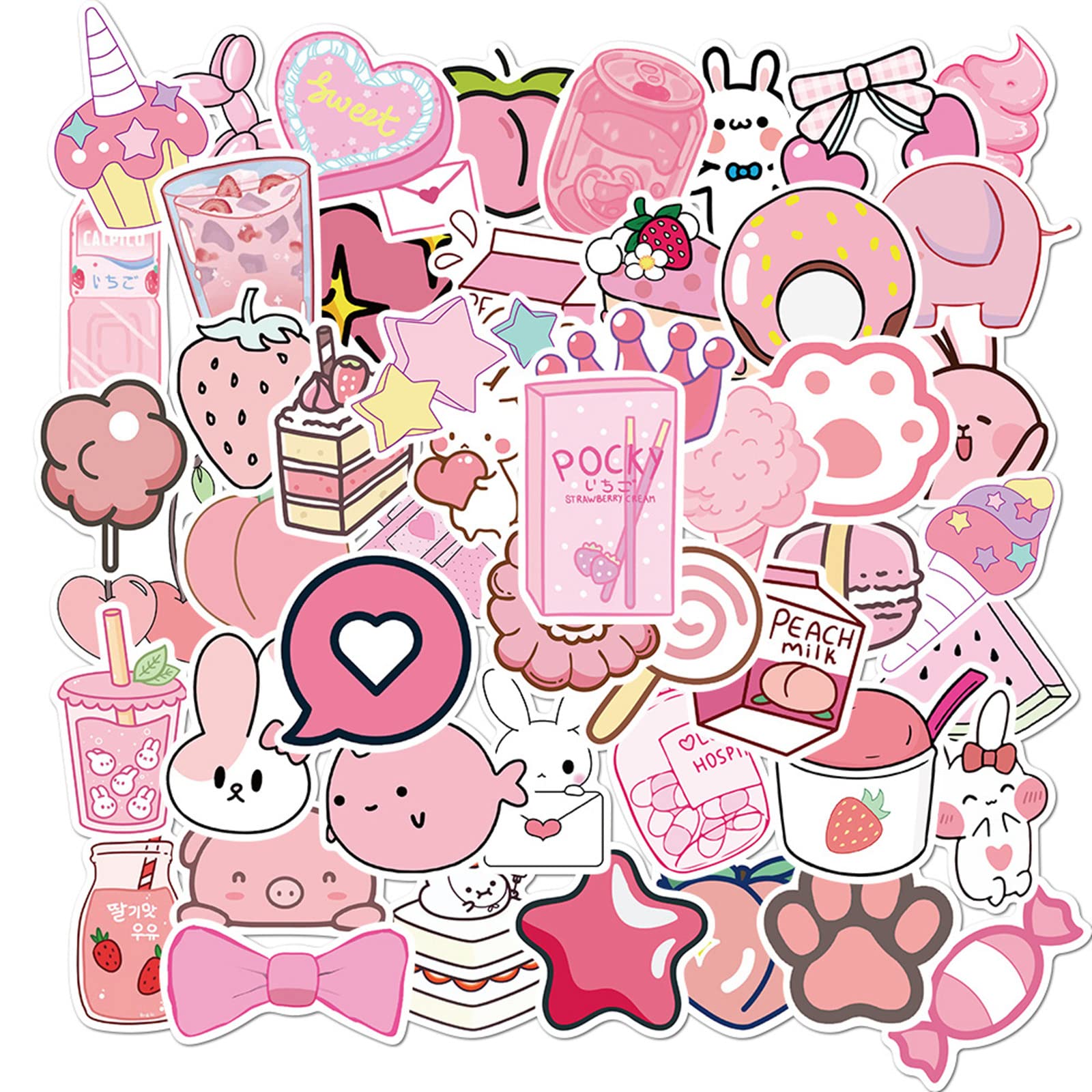 Girls Pink Stickers for Water Bottles,50Pcs Cute Aesthetic Vinyl