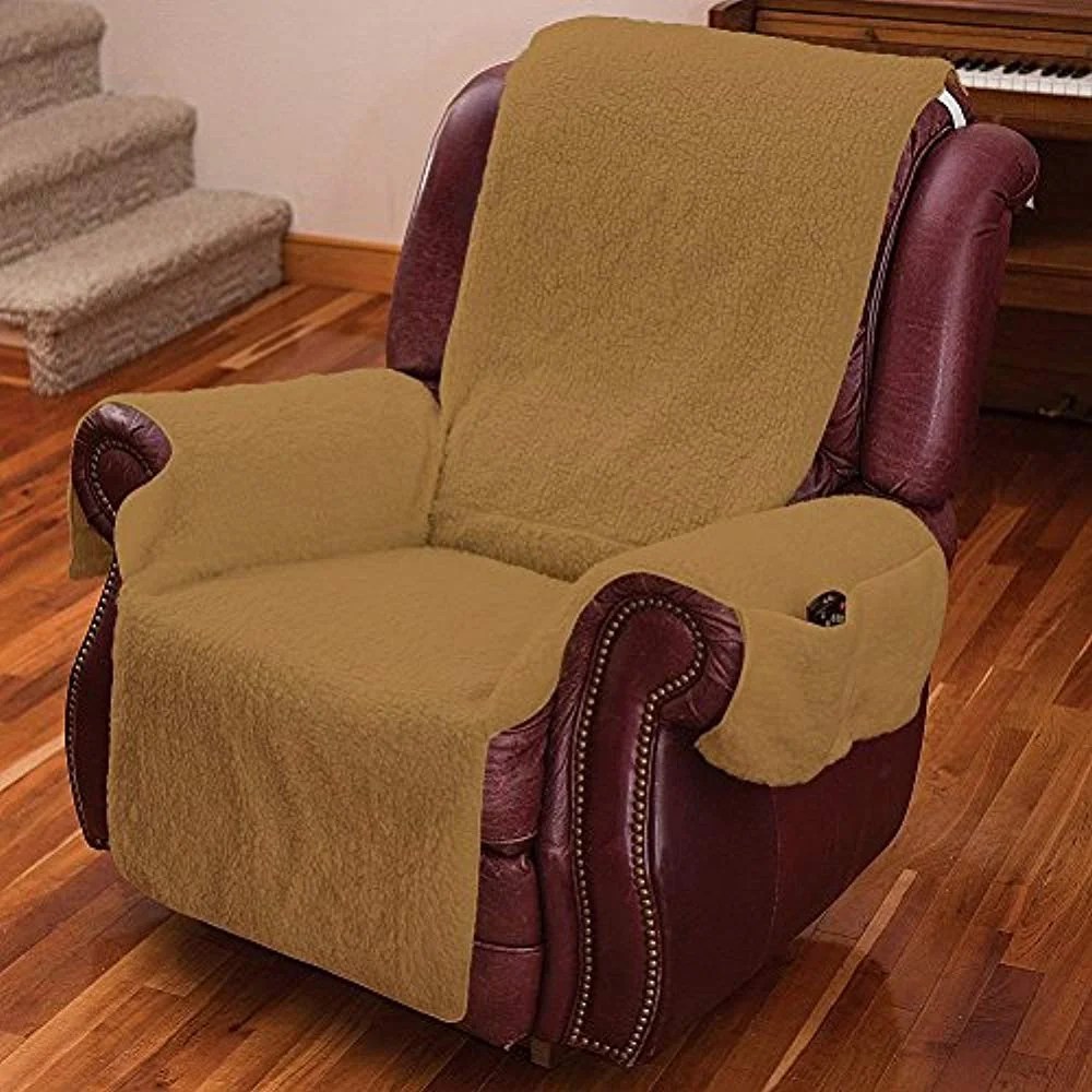 MSR Imports Recliner Chair Cover One Piece w/Armrests and Pockets,Beige