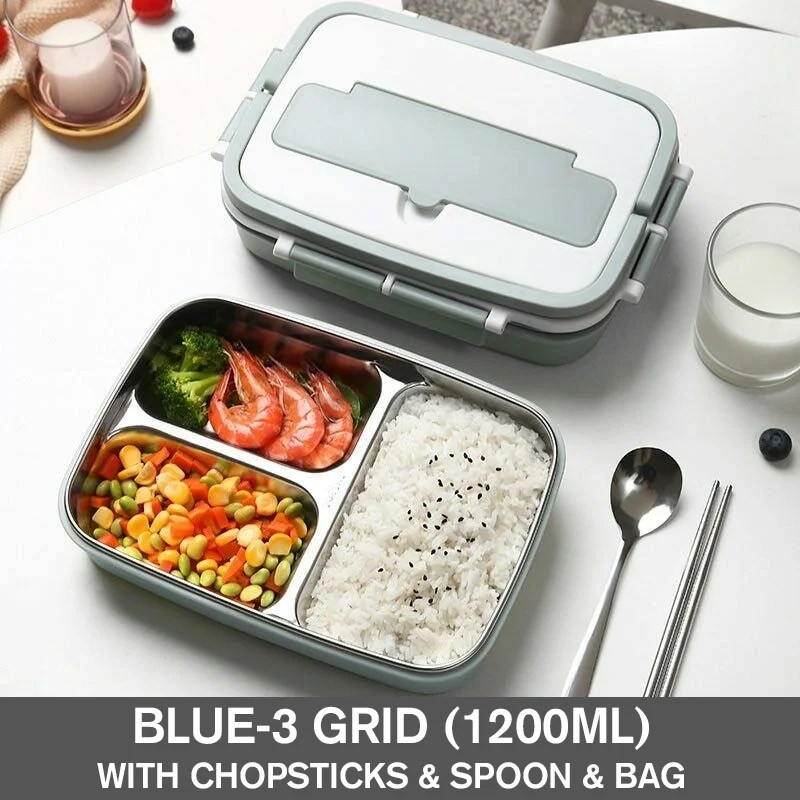 3/4Grid Stainless Steel Thermos Lunch Box Insulated Bento Bag Portable