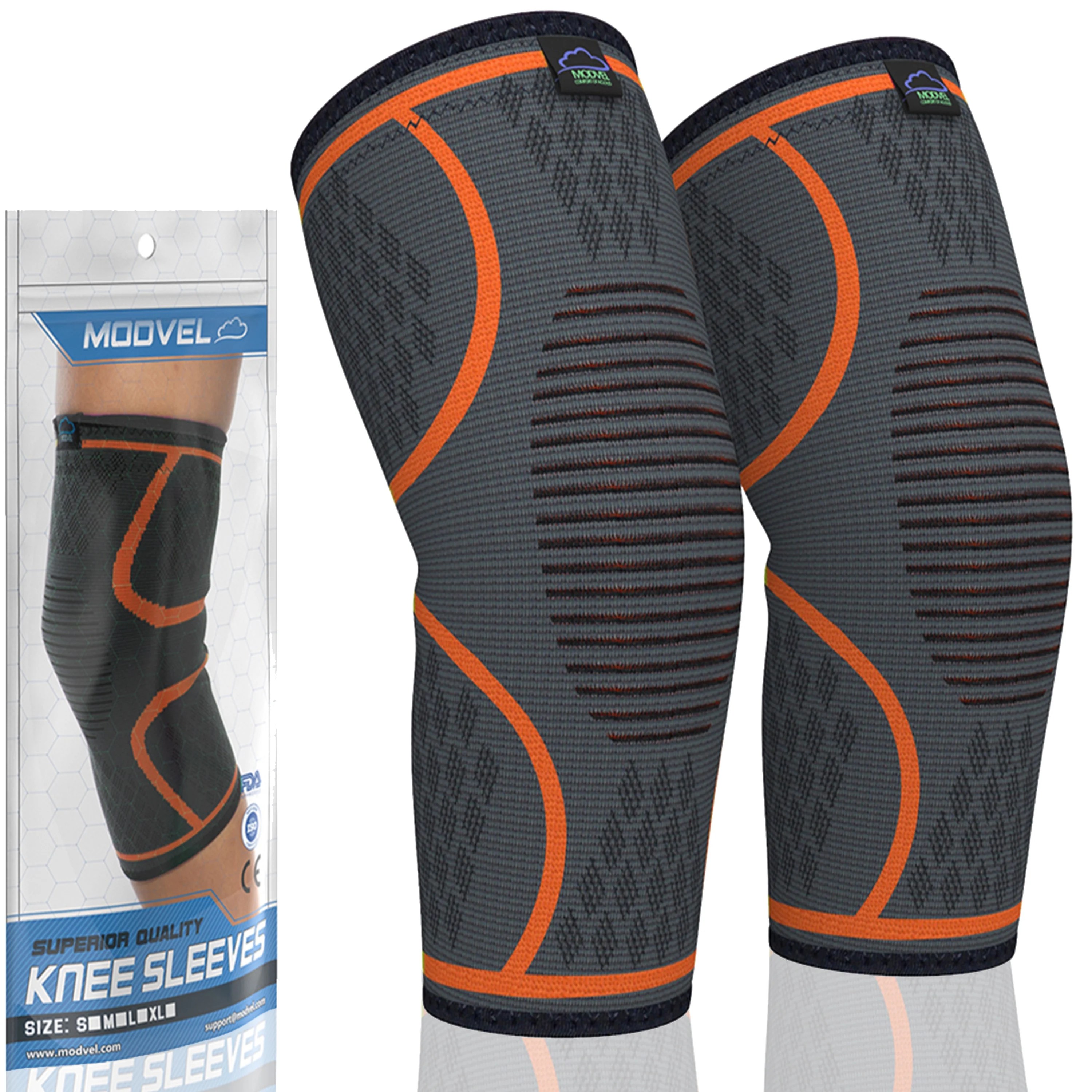 MODVEL 2 Pack Knee Compression Sleeve Best Knee Brace Knee Support for Arthritis, ACL