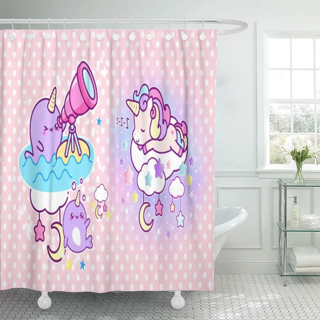 CYNLON Telescope Kawaii Narwhal Cute Pastel Unicorn Clouds Bathroom
