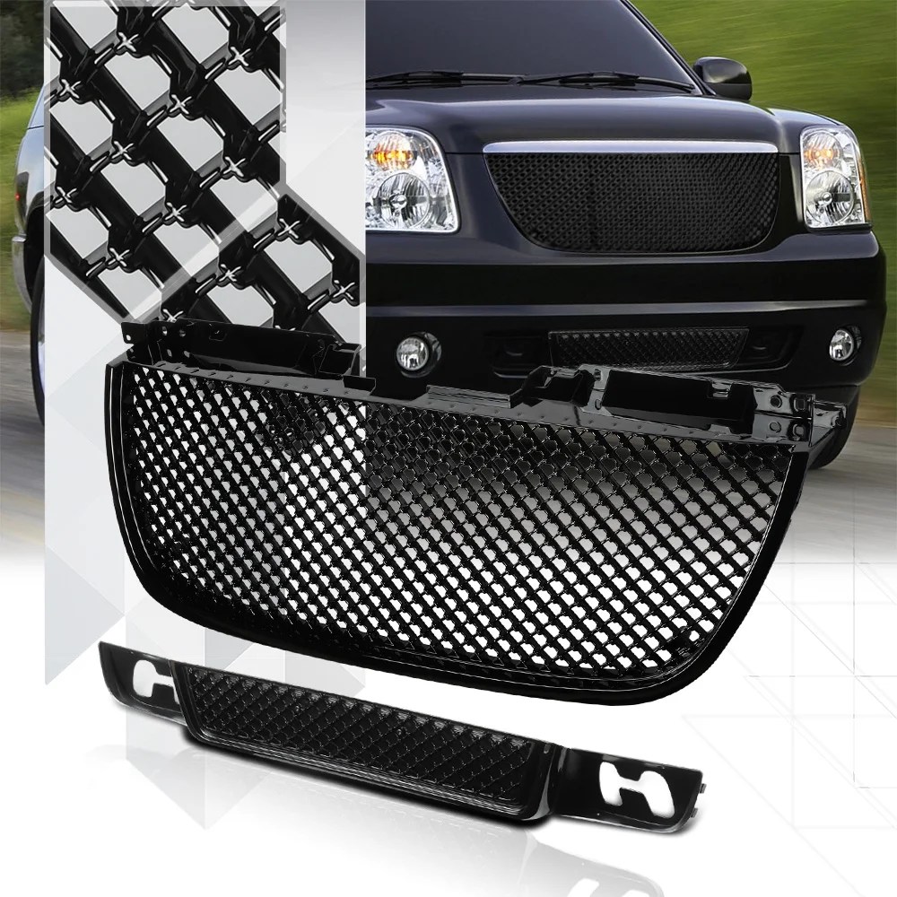 Glossy Black 3D Wave Mesh Upper+Lower Bumper Grille/Grill for 0709 GMC