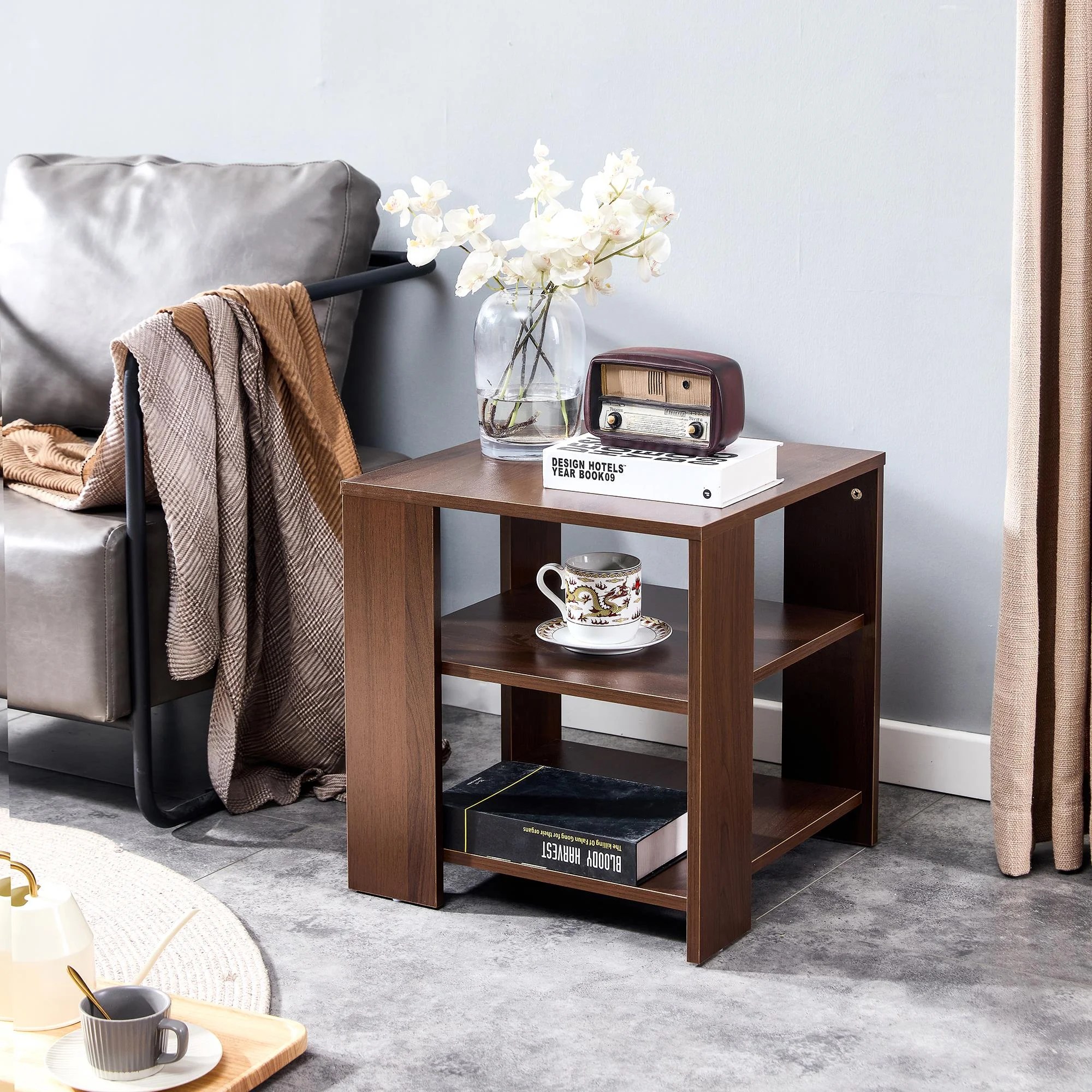 UBesGoo Wood Square End Table, 3tier Night Stand, Coffee Table with