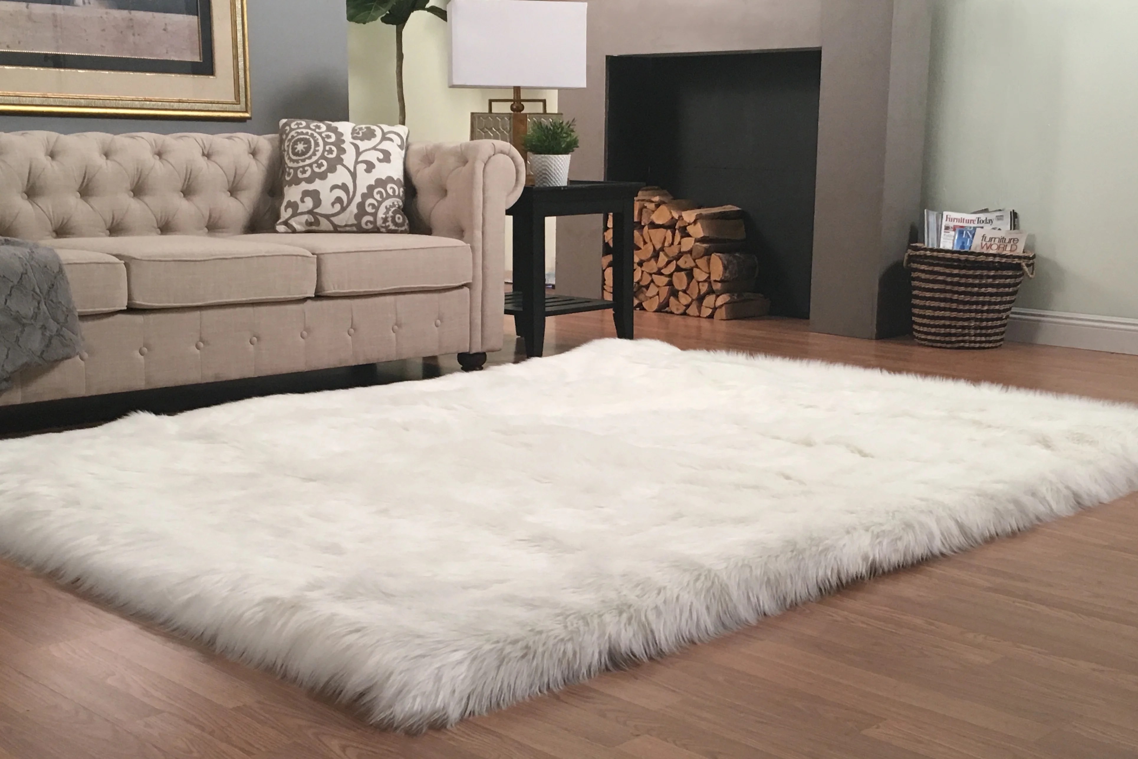 Super Soft Faux Sheepskin Silky Shag Rug Rectangular, Cream 4'x6
