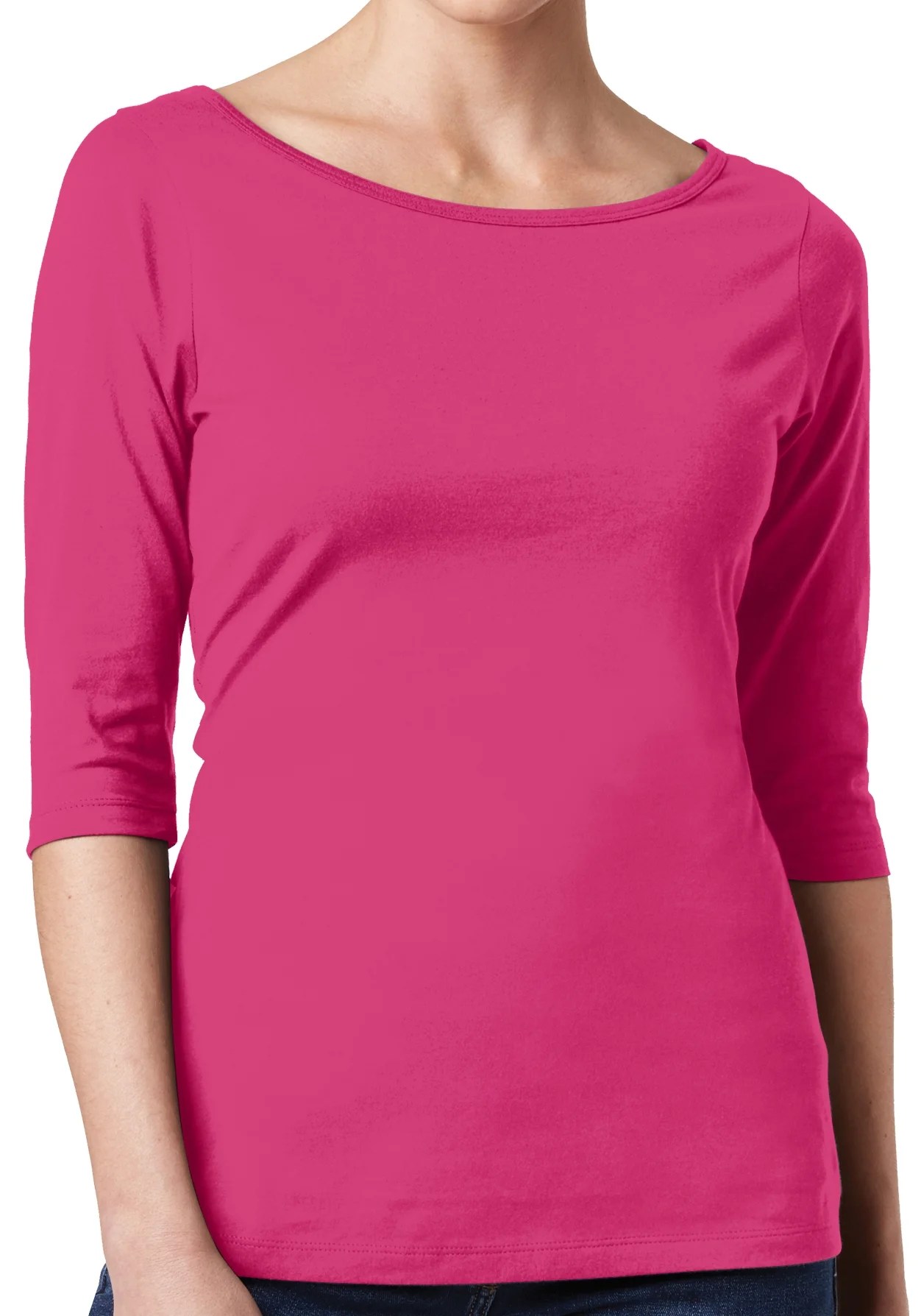 Ladies ElbowLength Cotton Long Sleeve Tee Shirt Dark Fuchsia, 4XL Ladies ElbowLength Cotton Long Sleeve Tee Shirt Dark Fuchsia, 4XL
