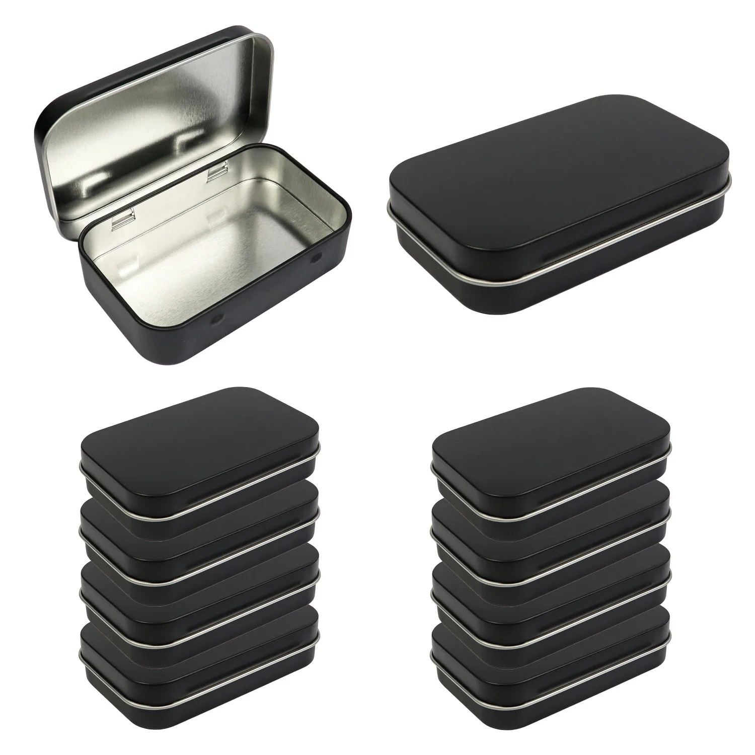 10 Pack Metal Rectangular Empty Hinged Tins Box Containers 3.75 by 2.45