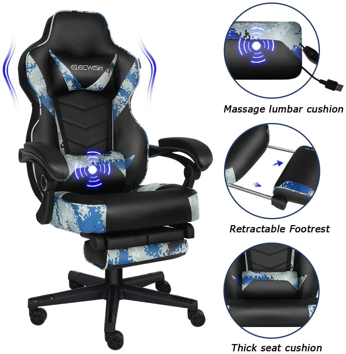 ELECWISH Video Gaming Chair Racing PU Leather Office Chair with ELECWISH Video Gaming Chair Racing PU Leather Office Chair with