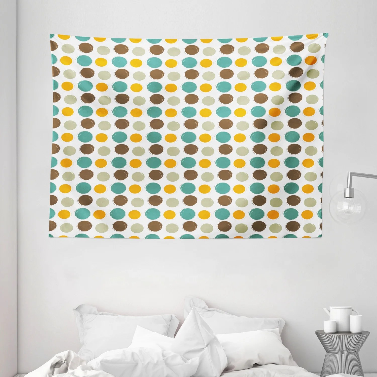 Retro Tapestry, Different Colored Hand Drawn Spots Dots Circles
