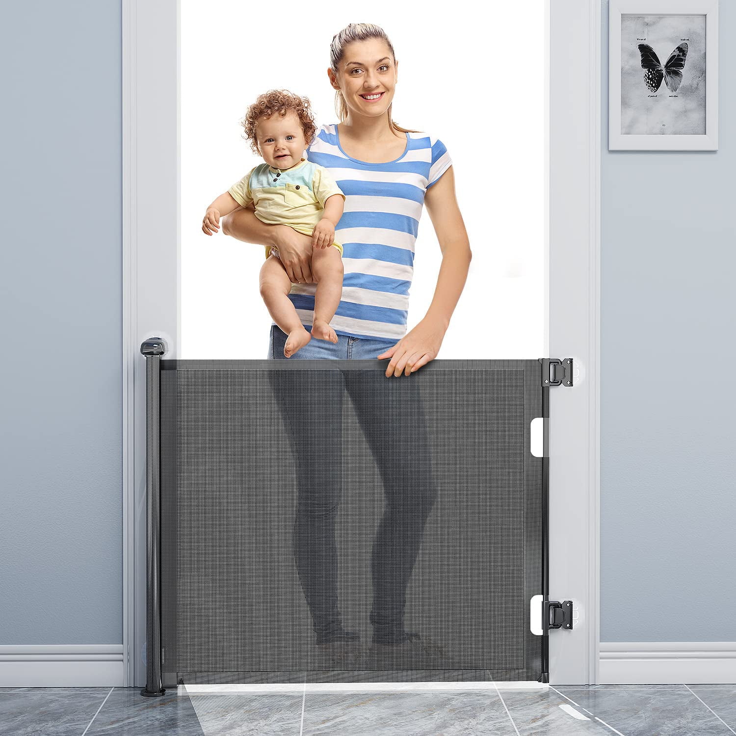 BabyBond Retractable Baby Gates for Doorway, PunchFree Install Extra