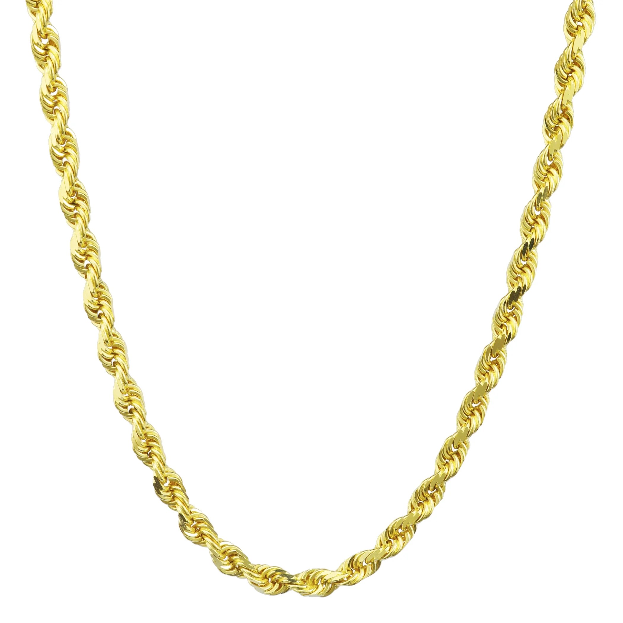 Nuragold 14k Yellow Gold 5mm Hollow Rope Chain Pendant Necklace