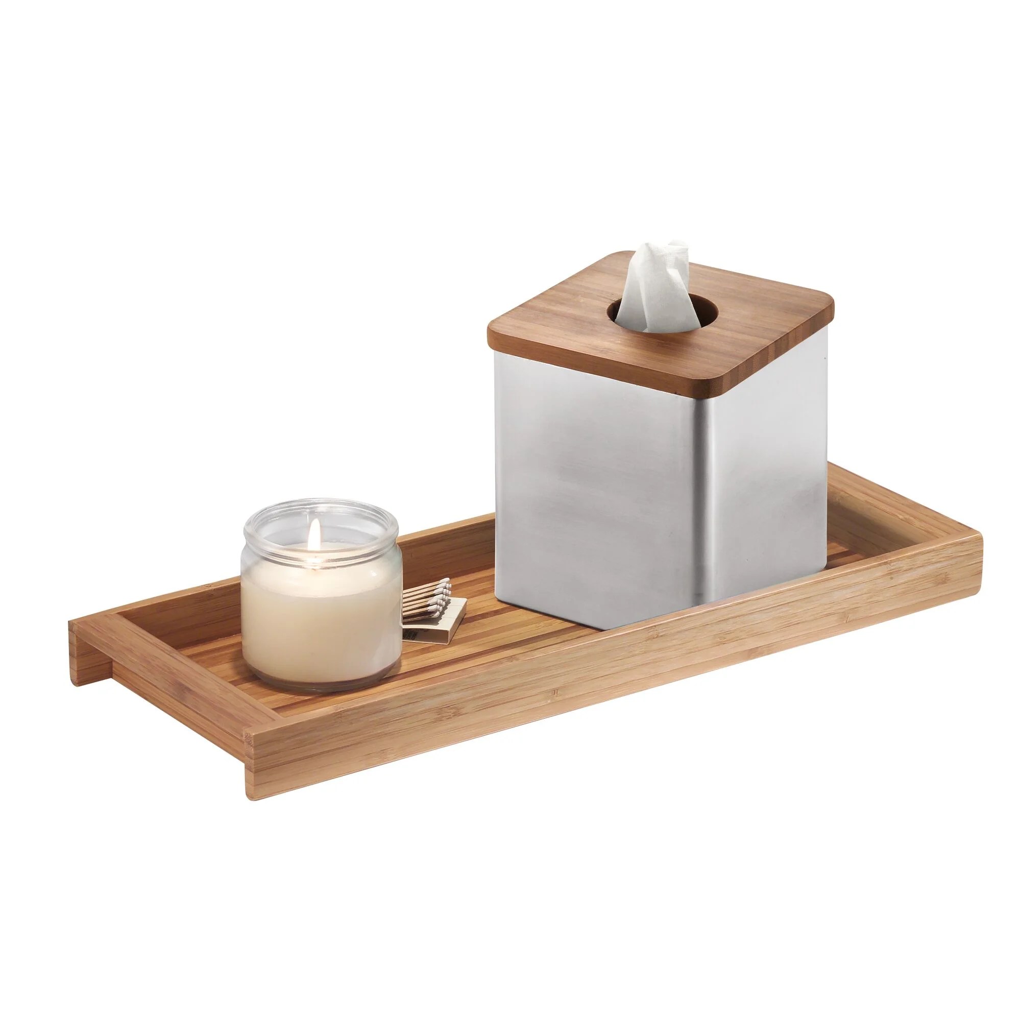 iDesign Formbu Wood Toilet Tank Top Storage Tray Wooden Organizer