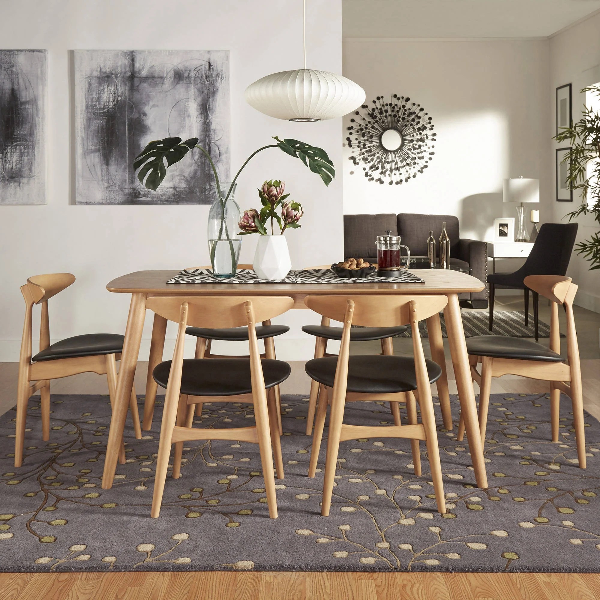 Chelsea Lane MidCentury Modern 7Piece Dining Set, 66" Dining Table