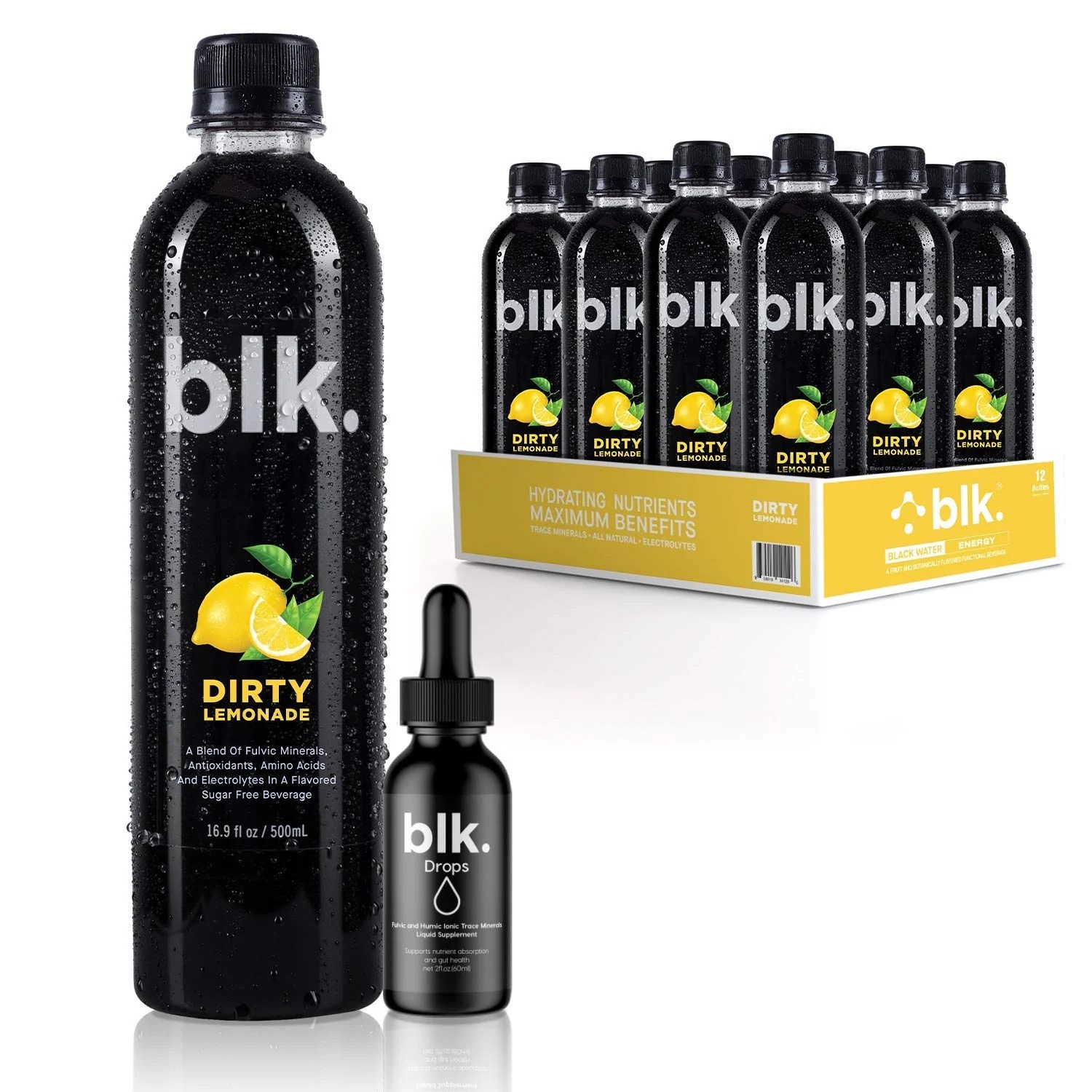 BLK. Dirty Lemonade Fulvic Enriched Water (12 Pack) + 2oz Fulvic