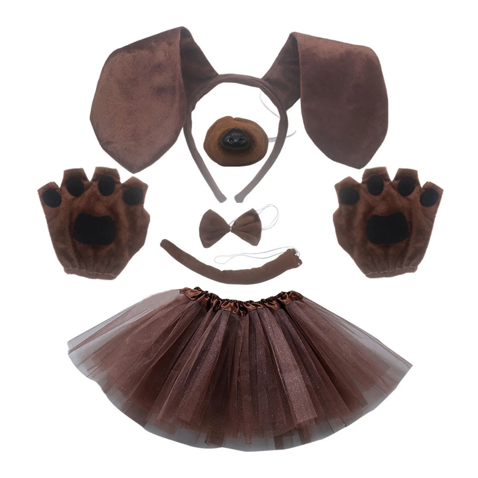 Dachshund Costume Set Dog Ears Headband Bowtie Tail Tutu Skirts Nose