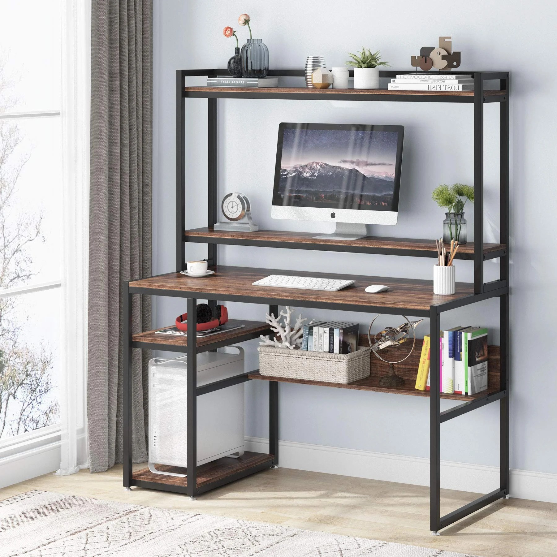 Tribesigns 47 Inch Computer Desk with Hutch Shelf, Home Office Desk