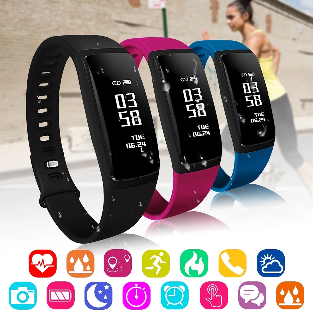 V07s Smart Sport Bracelet Heart Rate Monitors h Waterproof Fitness