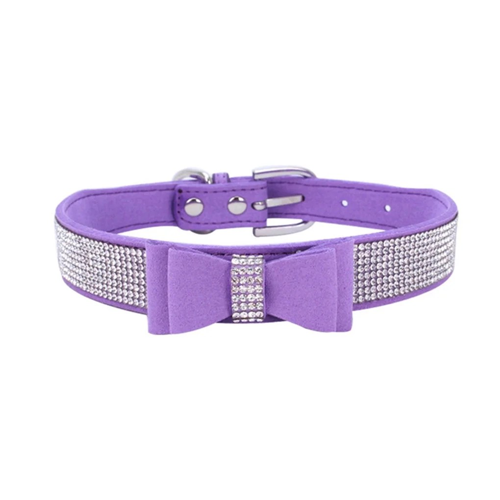 GeweYeeli Bling Crystal Cat Collar Metal Adjustable Puppy Bow Tie