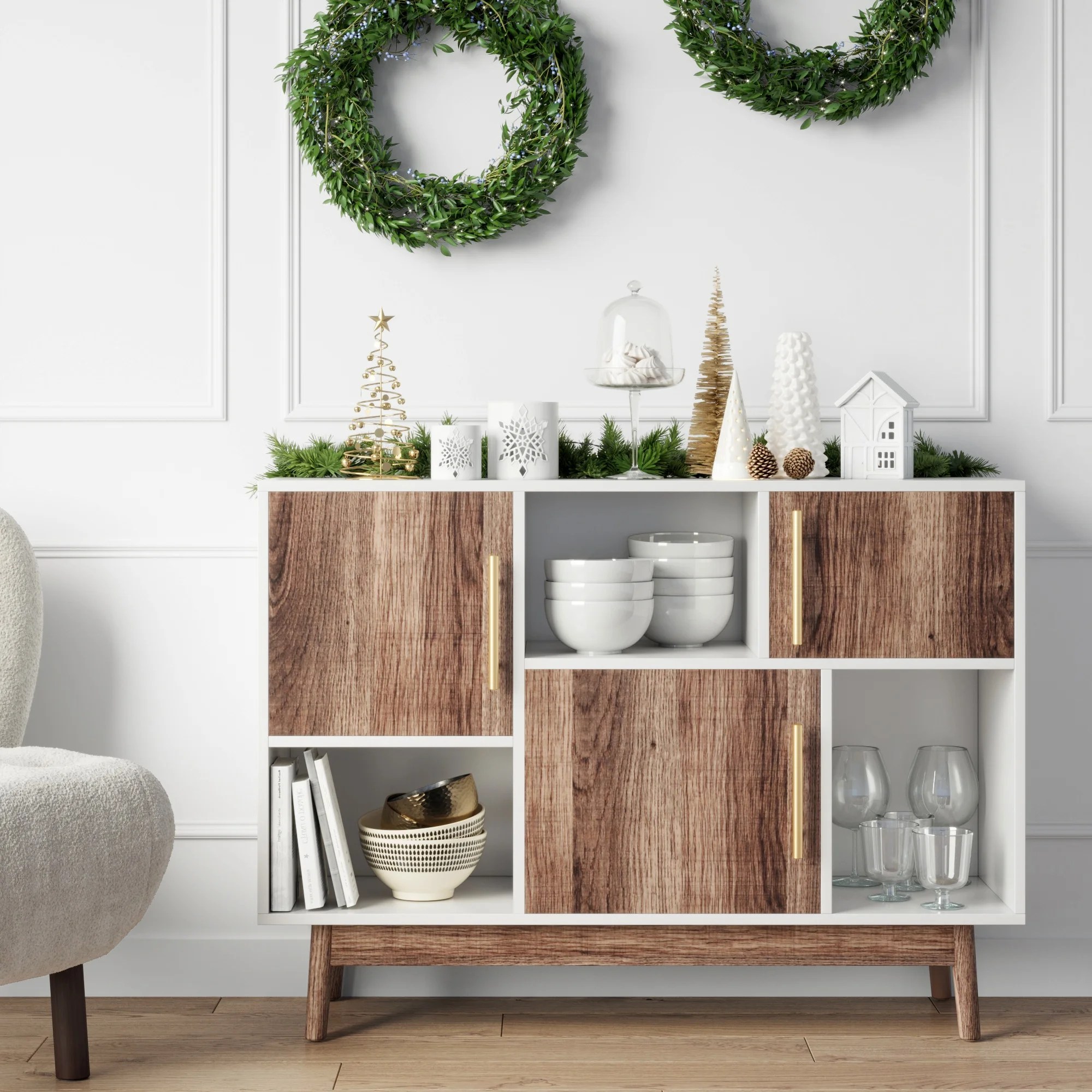 Nathan James Ellipse White Cube Storage with Display Shelves and Brown