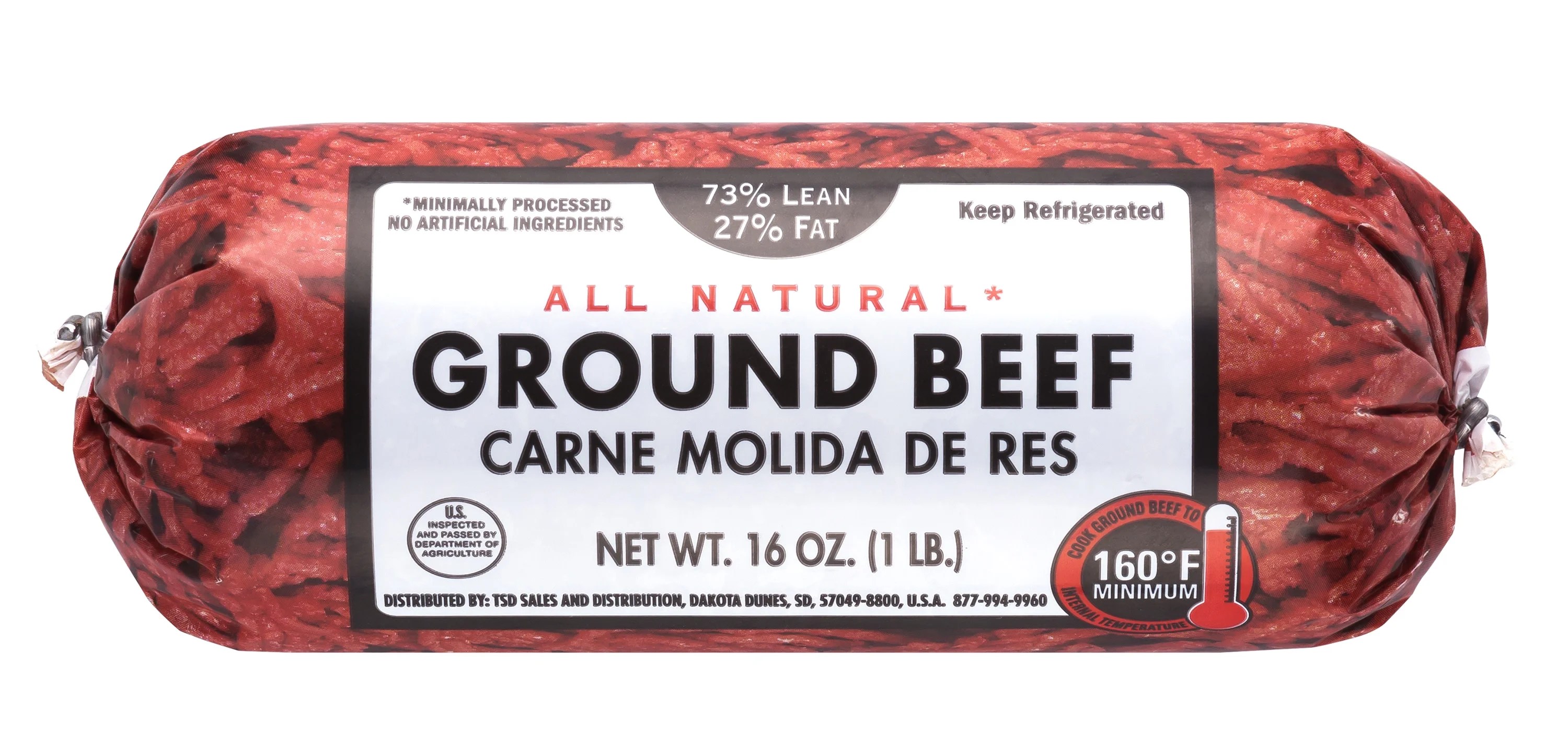 All Natural* 73 Lean/27 Fat Ground Beef, 1 lb, Roll