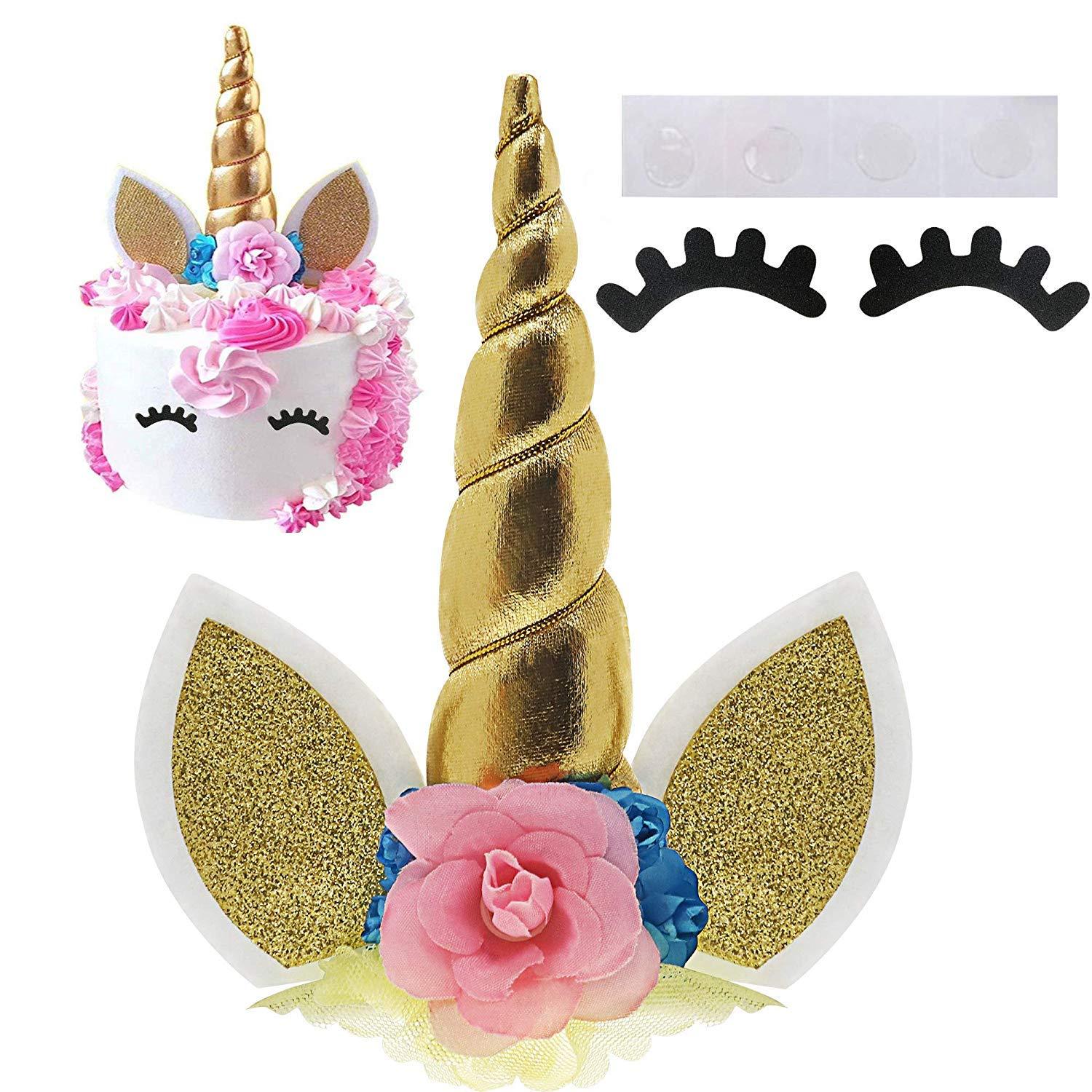 Palksky Palksky Handmade Gold Unicorn Birthday Cake Toppers Set Palksky Palksky Handmade Gold Unicorn Birthday Cake Toppers Set