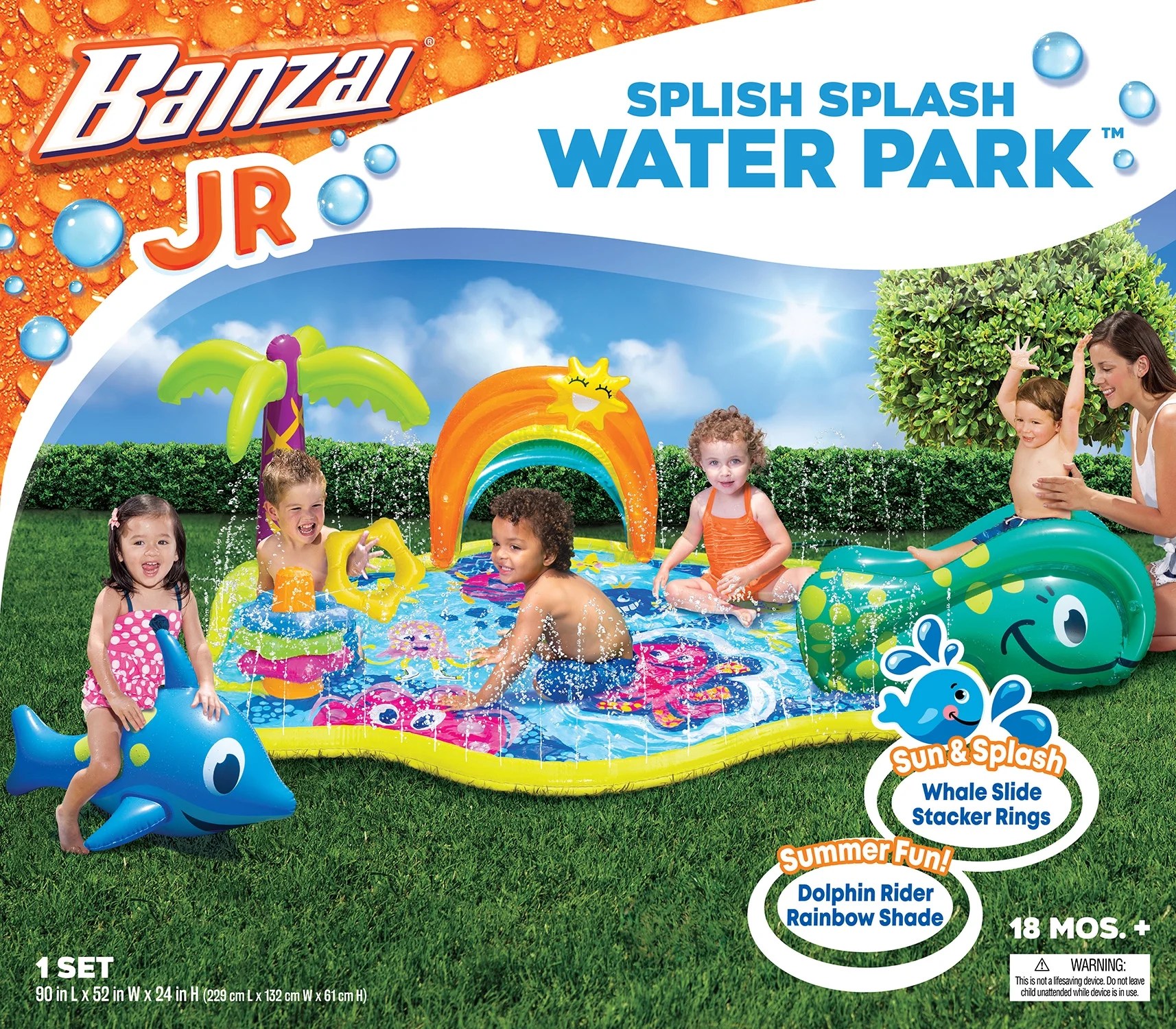 BANZAI Splish Splash Water Park 3In1 Splash Pad, Slide & Sprinkler