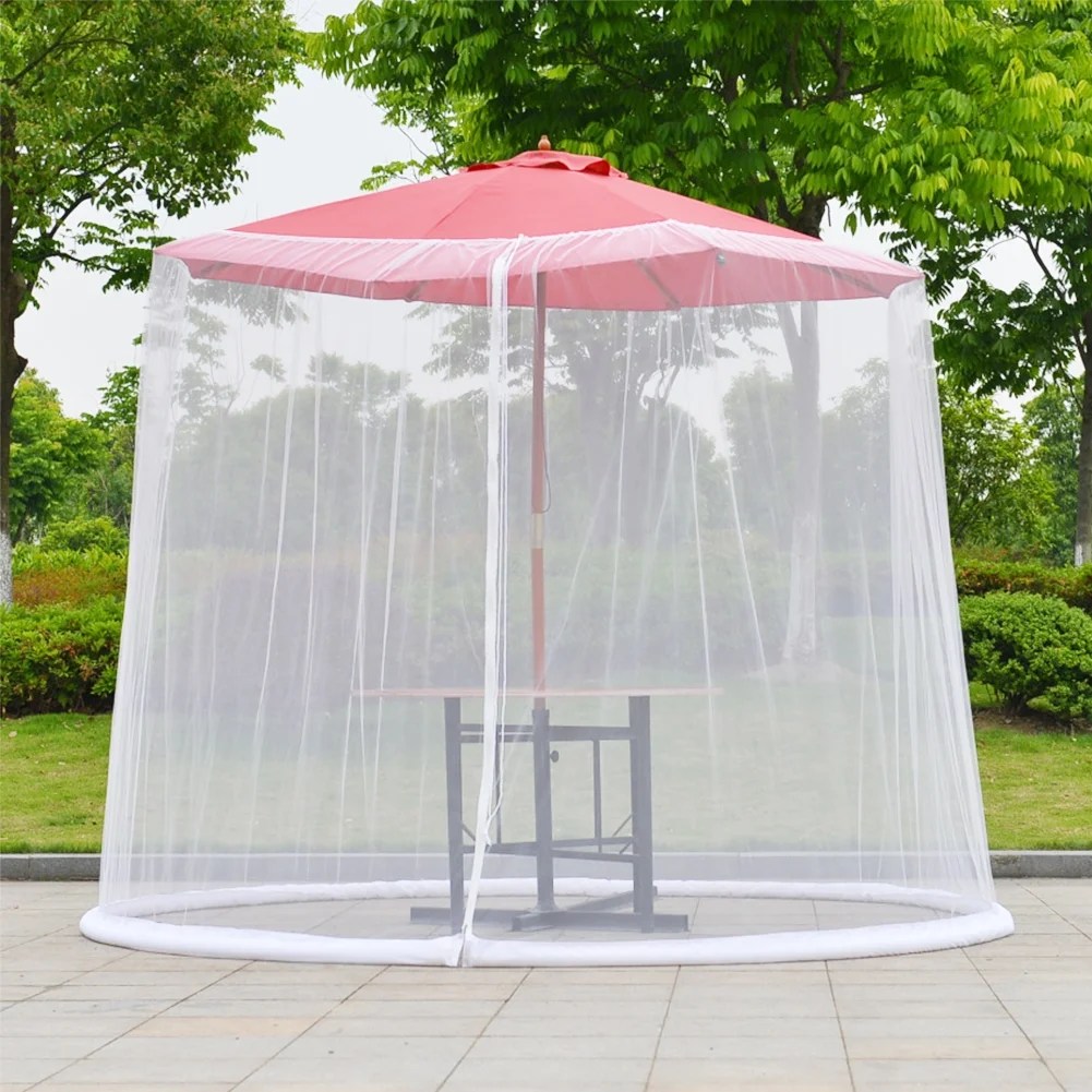 Patio Umbrella Cover Mosquito Netting Screen with Zippered Mesh Enclosure, White