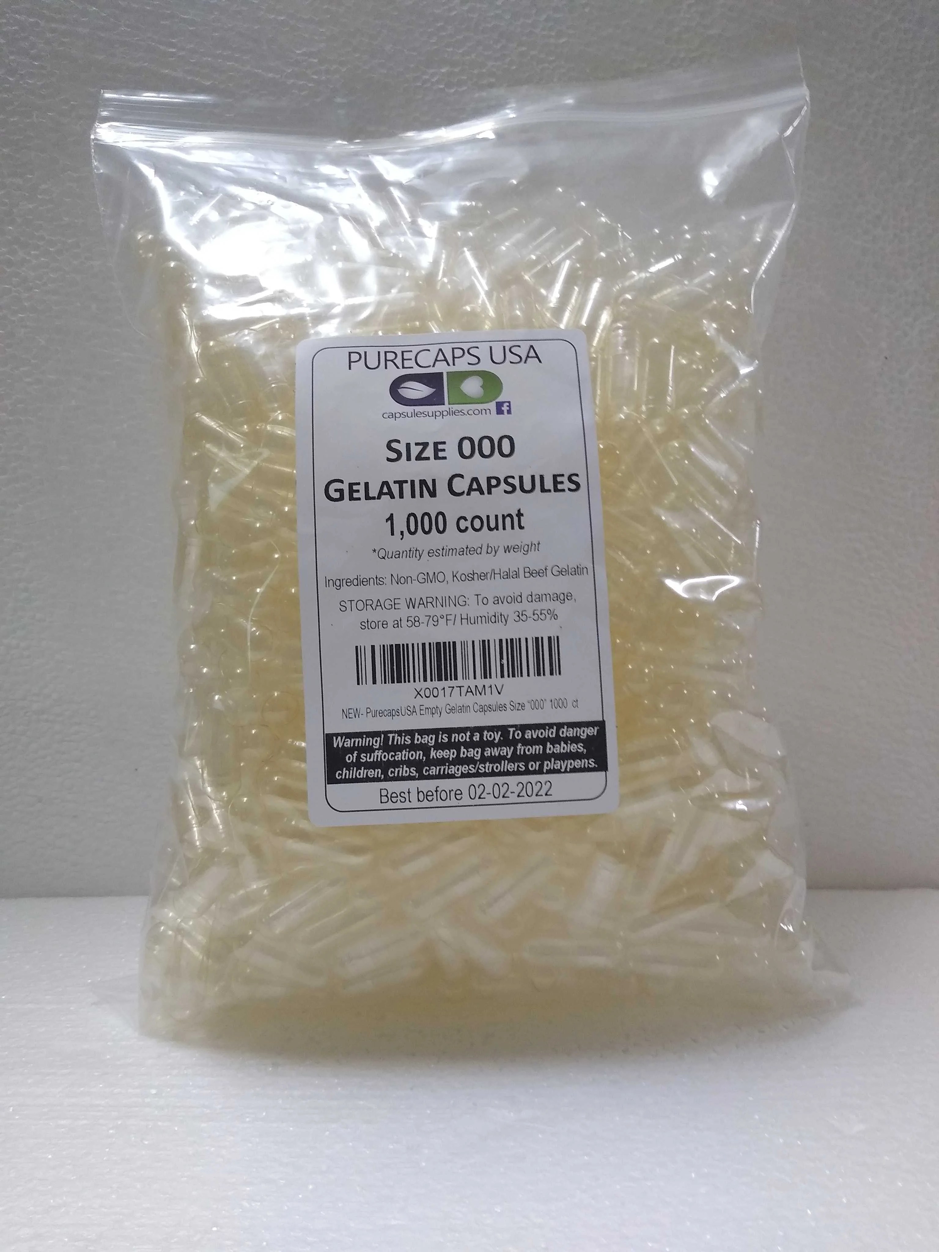 PurecapsUSA Clear Empty Gelatin Capsules Size 000