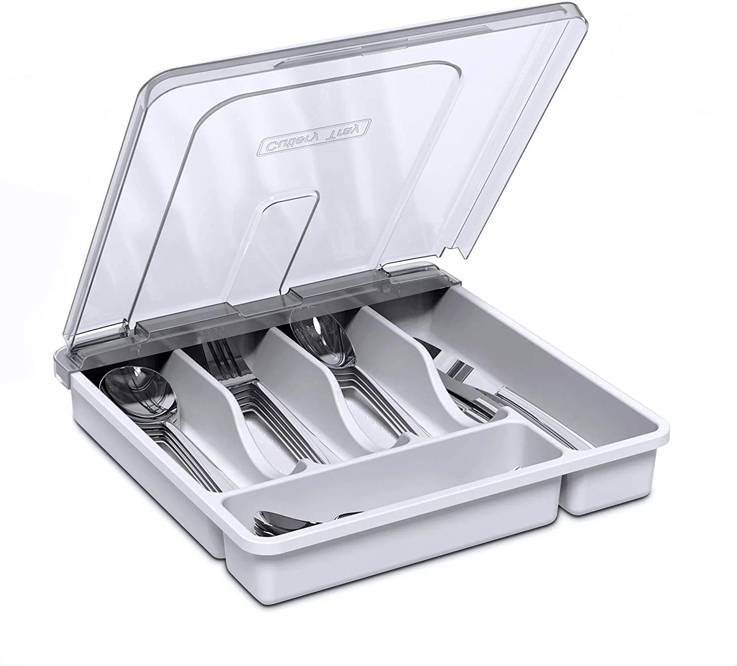 Vachan Utensil Holder with Lid, Plastic Silverware Tray for Kitchen Drawer Organizer, 5
