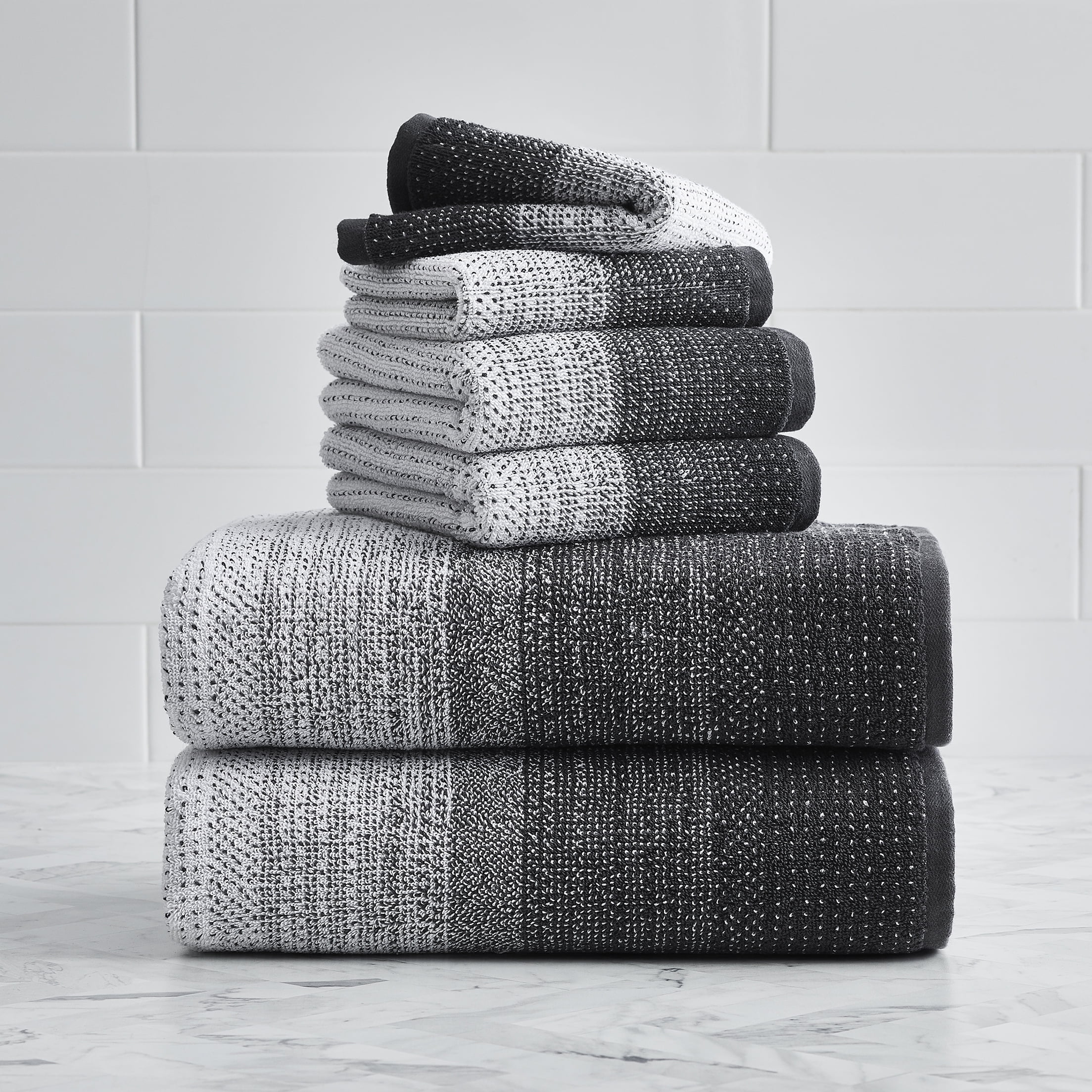 Gray Shadow/Arctic White Heathered 6PC Towel Set, Better Homes