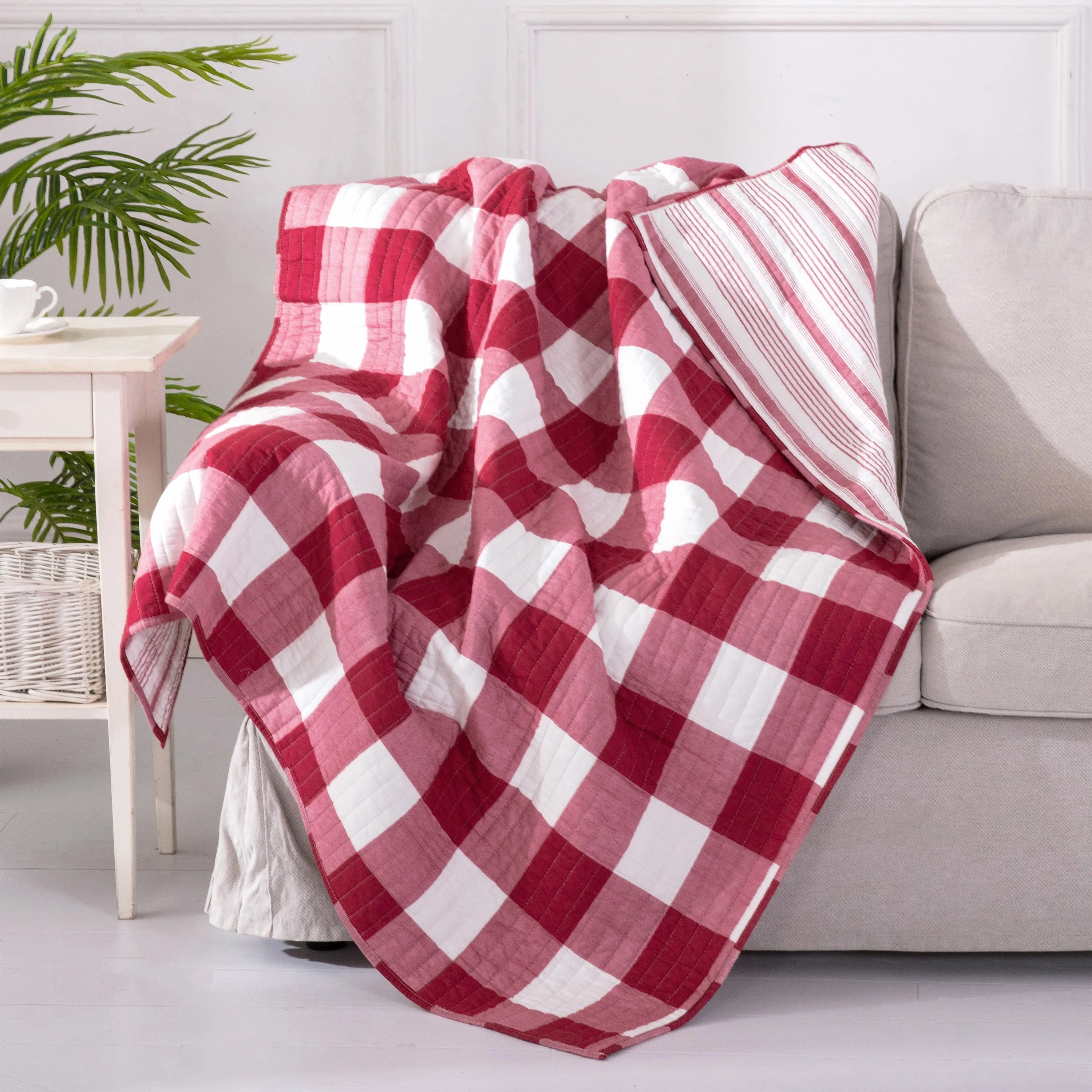 Levtex Home Camden Quilted Throw (50 x 60 in.) Buffalo Check in Red and Cream