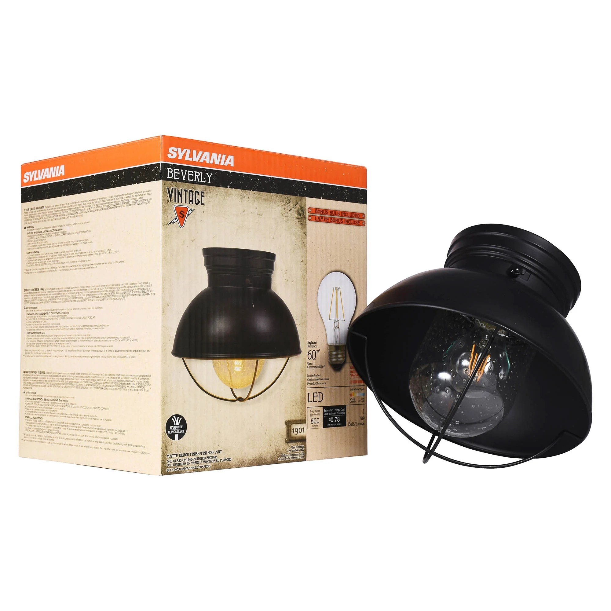 SYLVANIA Flush Mount Light Fixture Kit, Rustic Barn, incl light bulb
