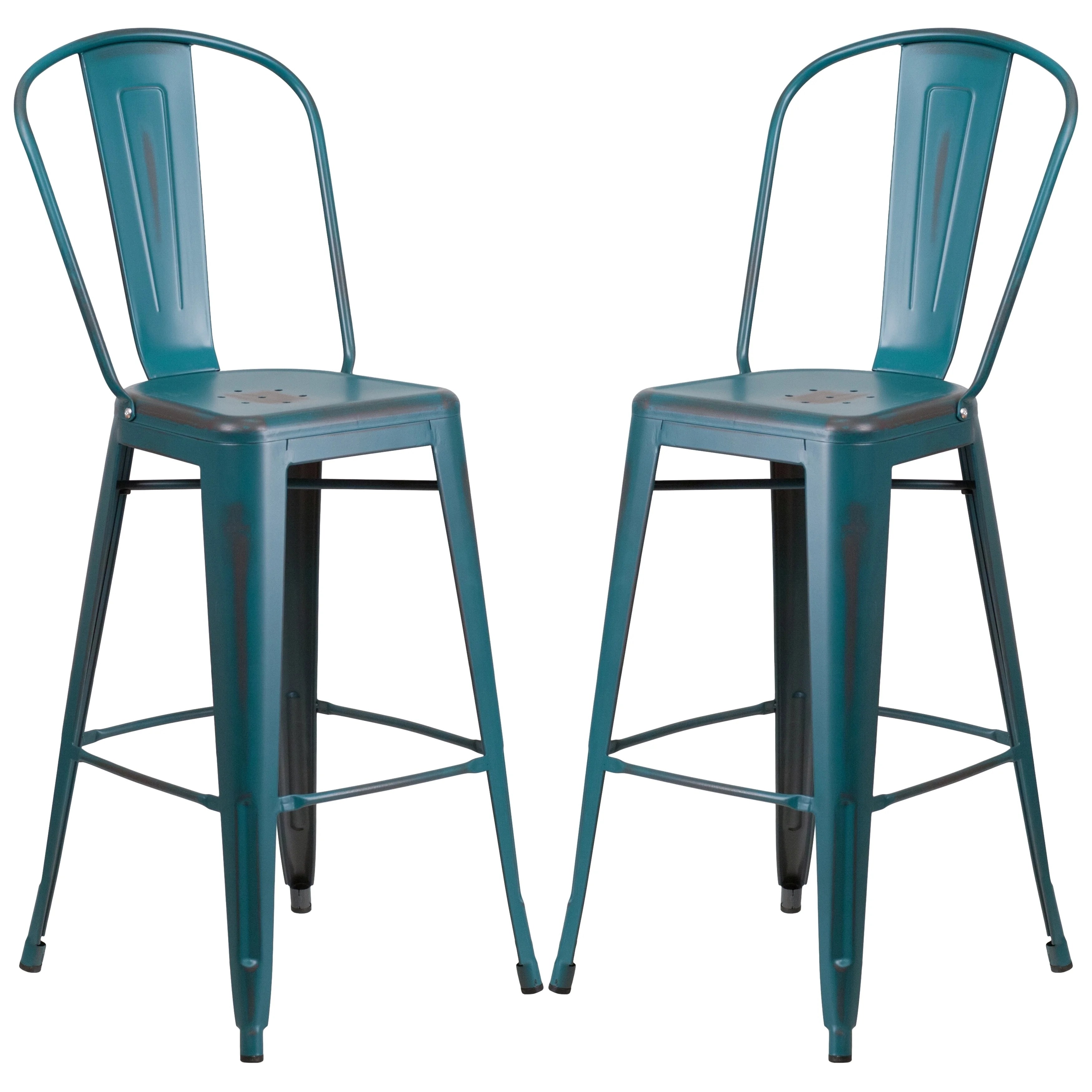 A Line Furniture Teal Blue Distressed Metal Barheight Stool 1 Stool