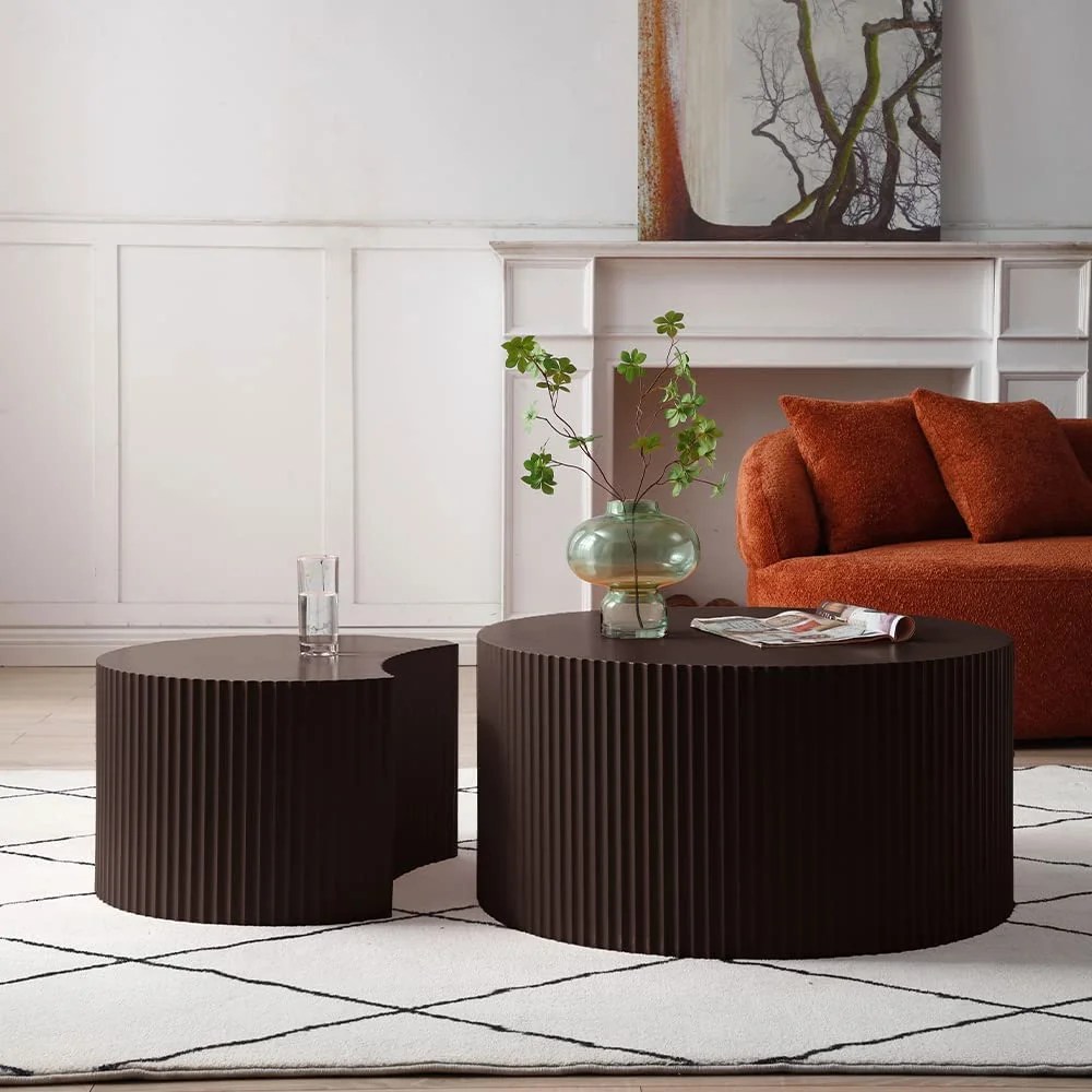 WILLIAMSPACE Nesting Coffee Table Set of 2, Matte Black Round Wooden