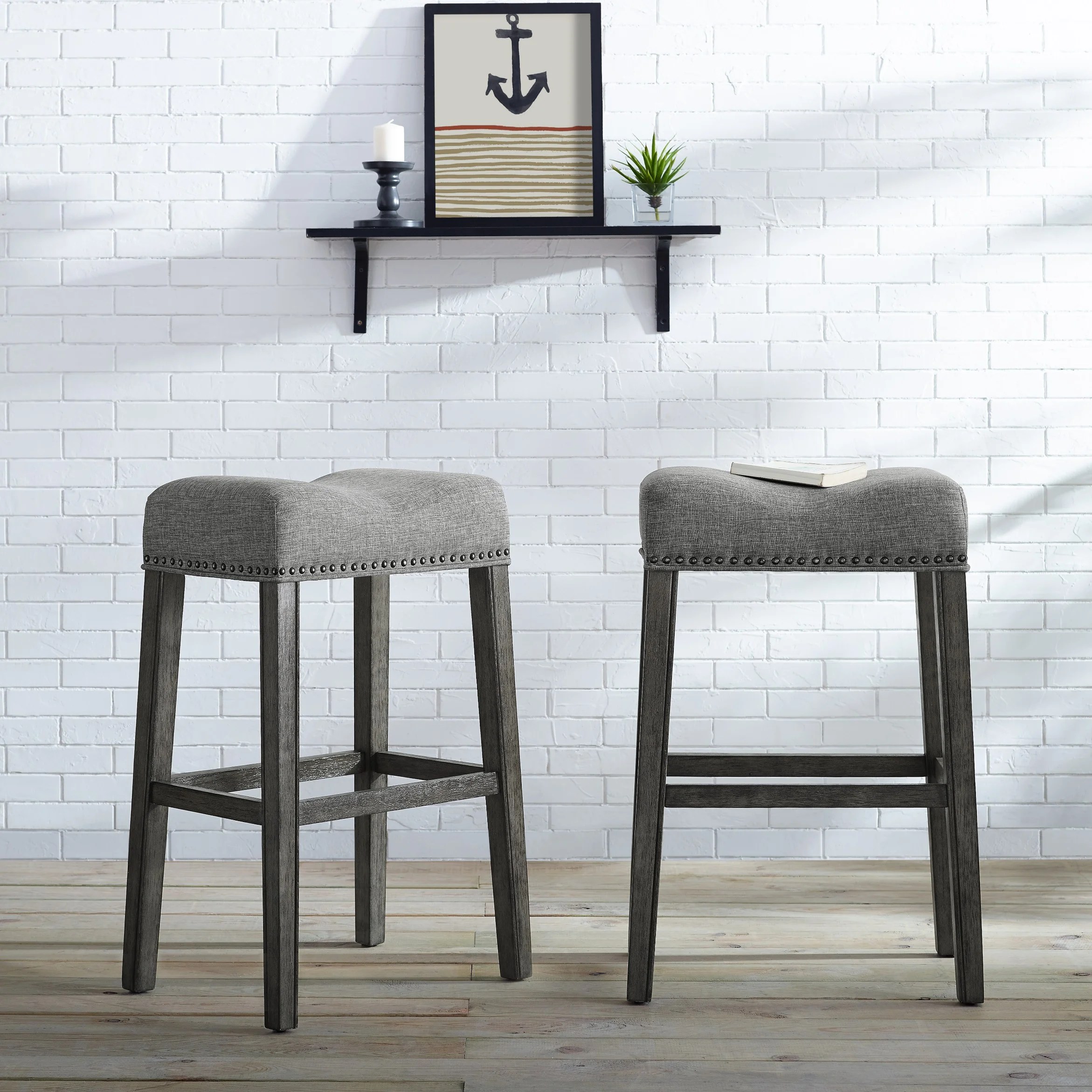 Roundhill Furniture CoCo Bar Stool, Gray, Set of 2