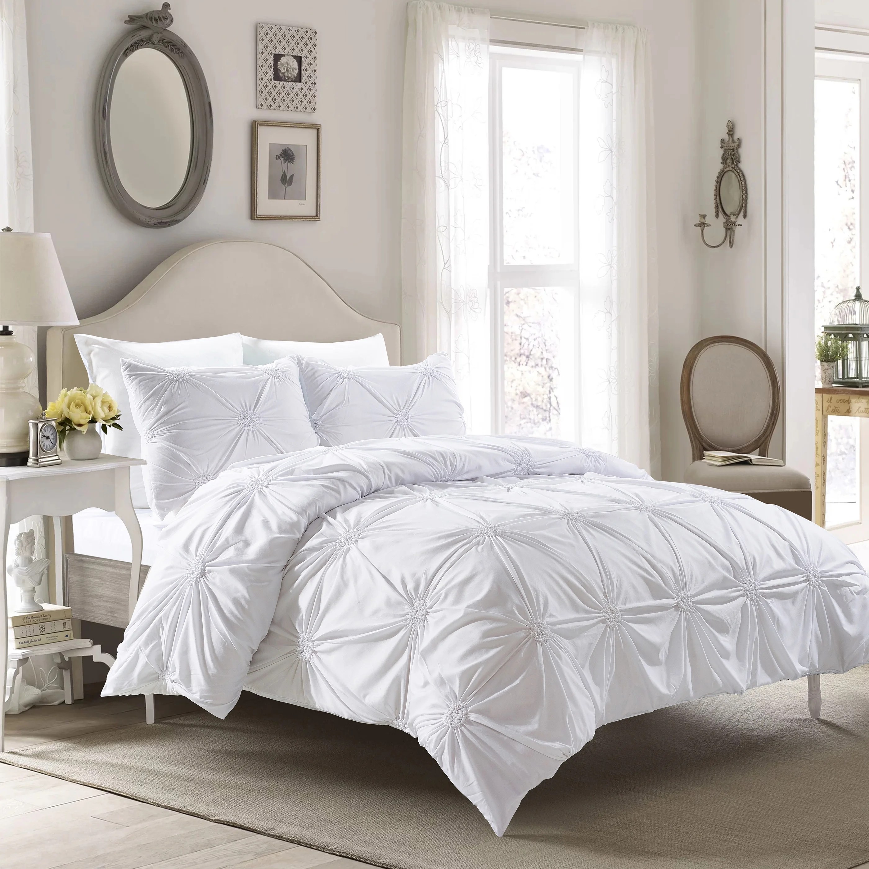 Elise Comforter Set WhiteMachine Washable Includes 1 Comforter + 2