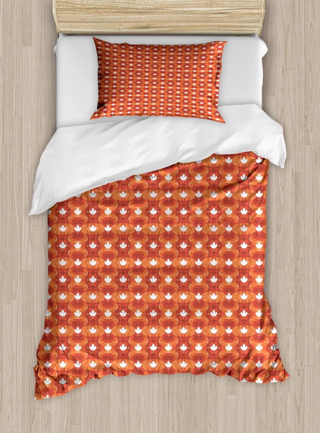 Burnt Orange Duvet Cover Set, Canadian Maple Leaf