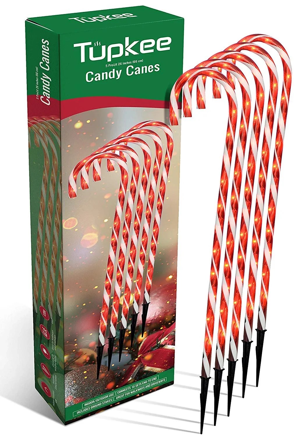 Tupkee PreLit Candy Cane Decorations Pathway Christmas Lights, 26