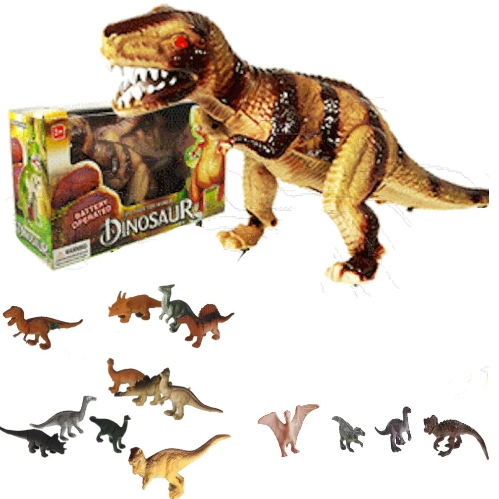 7 Piece Dinosaur Set Walking Sound and Lights Large BatteryOperated