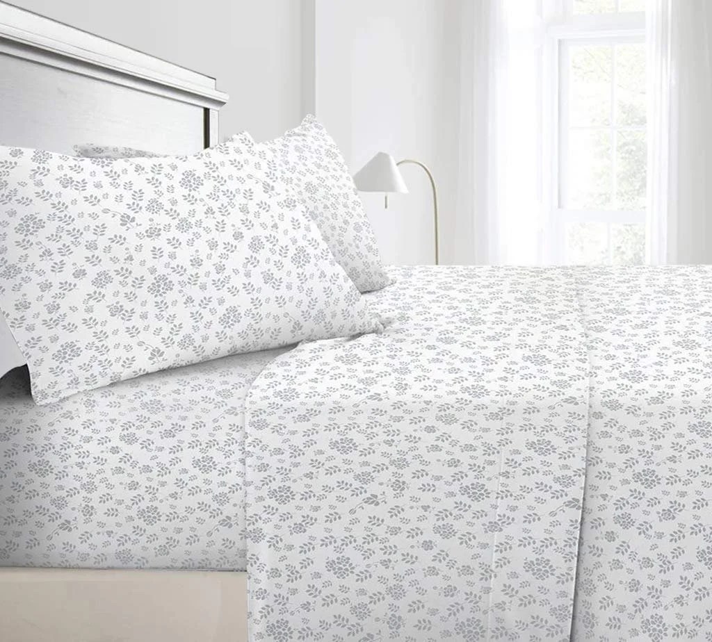 Floral Bed Sheet Set (King,WhiteGray) 4 Pieces Deep Pocket 1800 Series Floral Bed Sheet Set (King,WhiteGray) 4 Pieces Deep Pocket 1800 Series