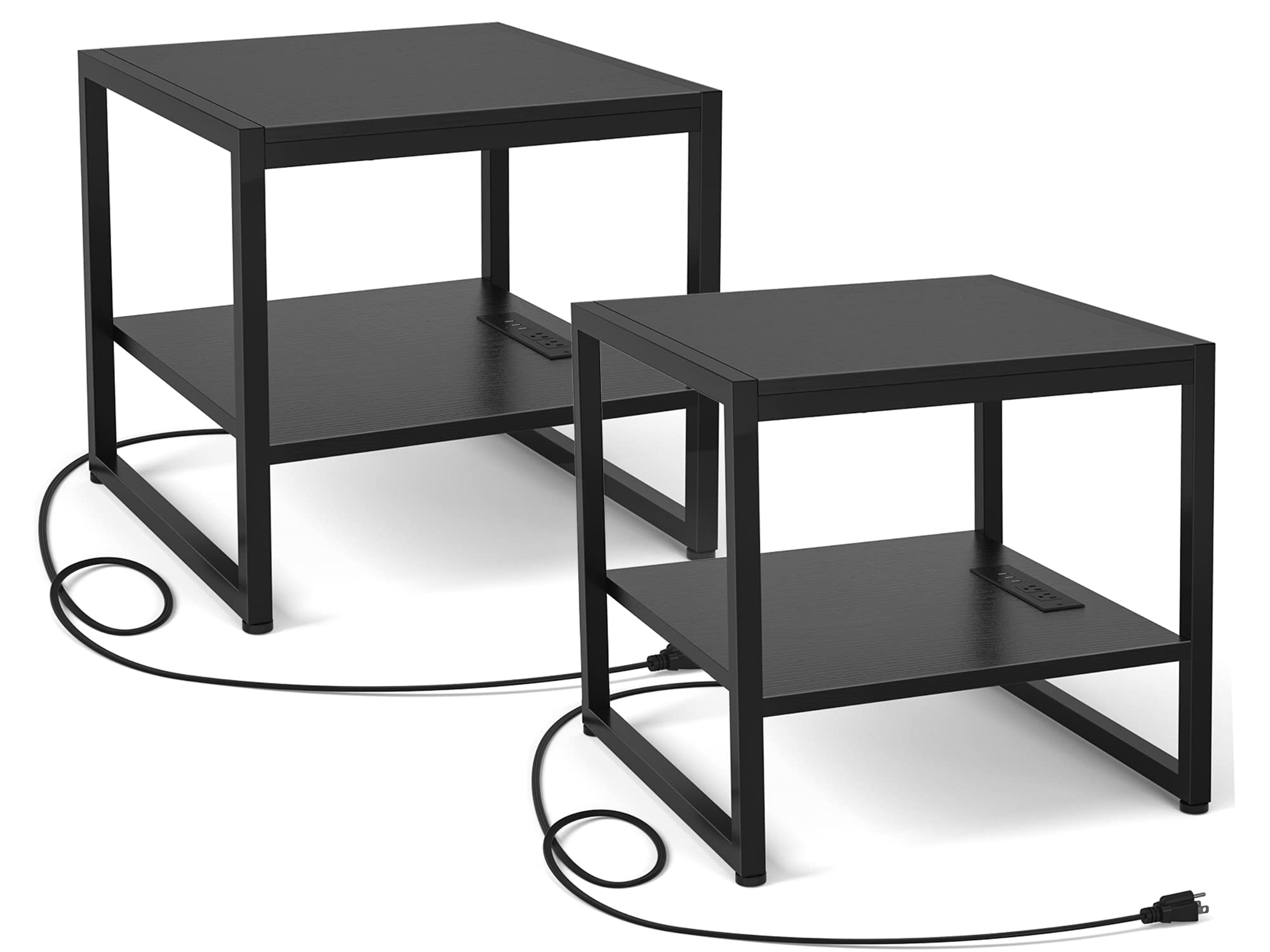End Table with Charging Station, 20 Inch Square Side Table with USB