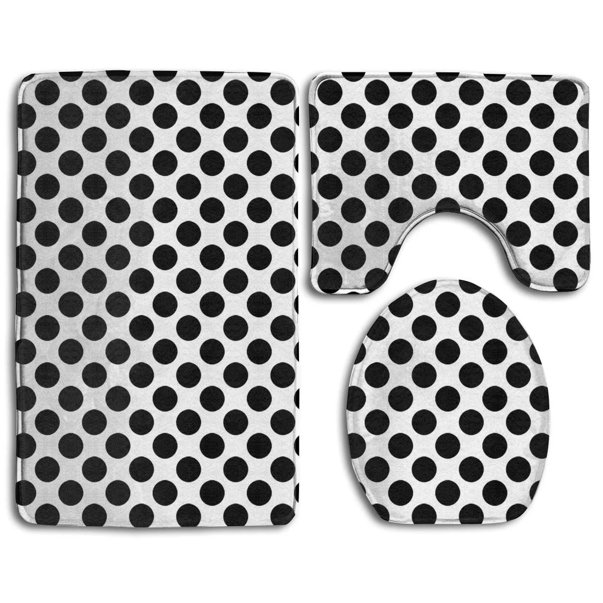CHAPLLE Cute Polka Dot Black White 3 Piece Bathroom Rugs Set Bath Rug