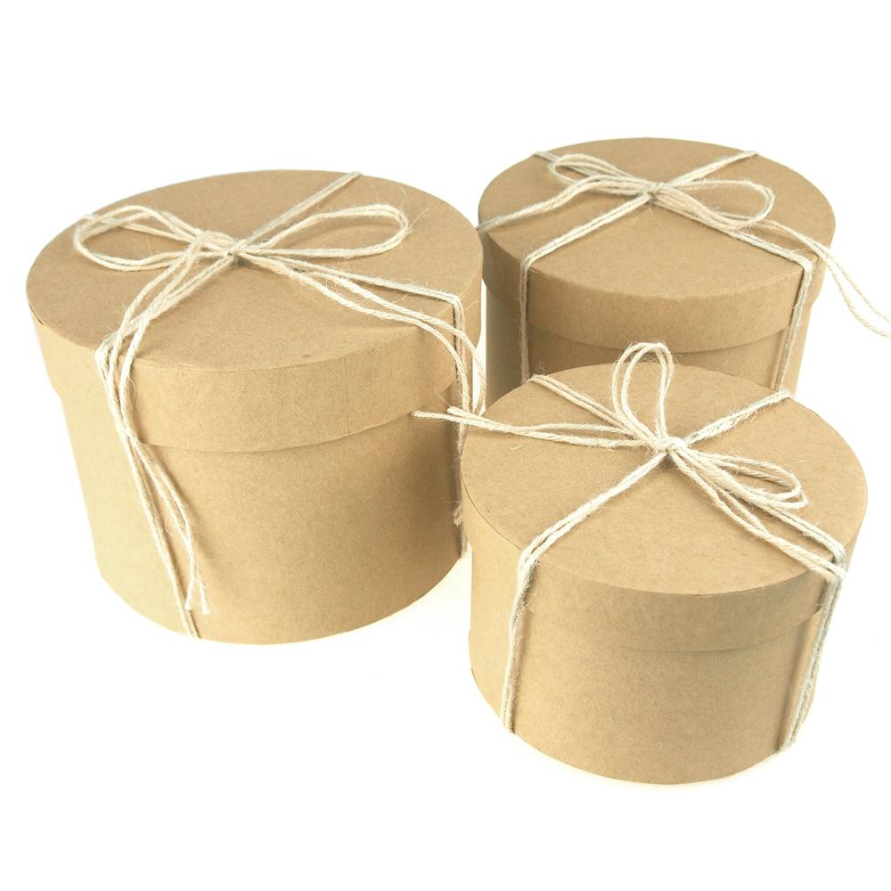 Holiday Round Natural Nested Gift Boxes, 5, 6 and 7Inch