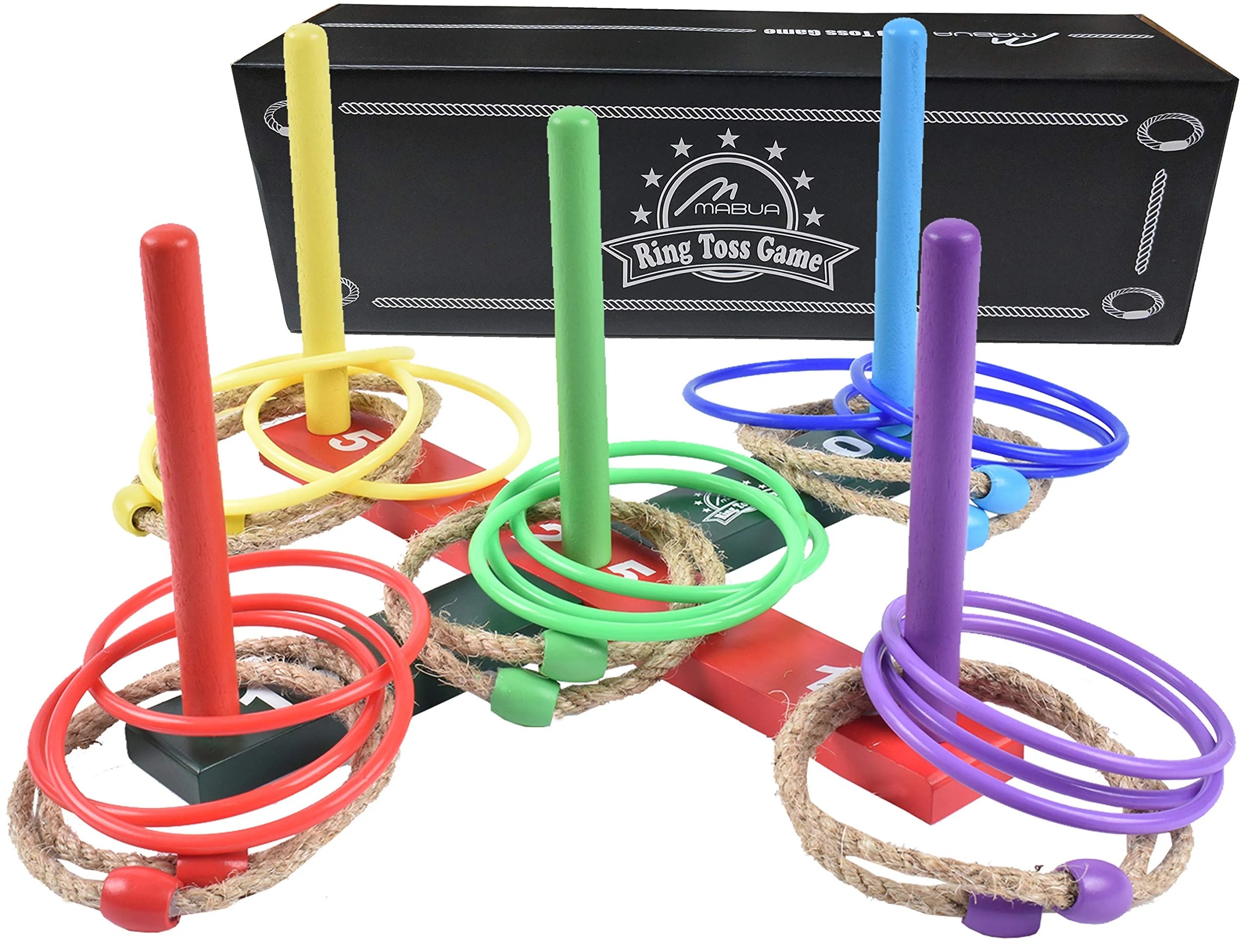 MABUA Ring Toss Game Set 25 Ropes Indoor Outdoor Hookem Horseshoe Yard