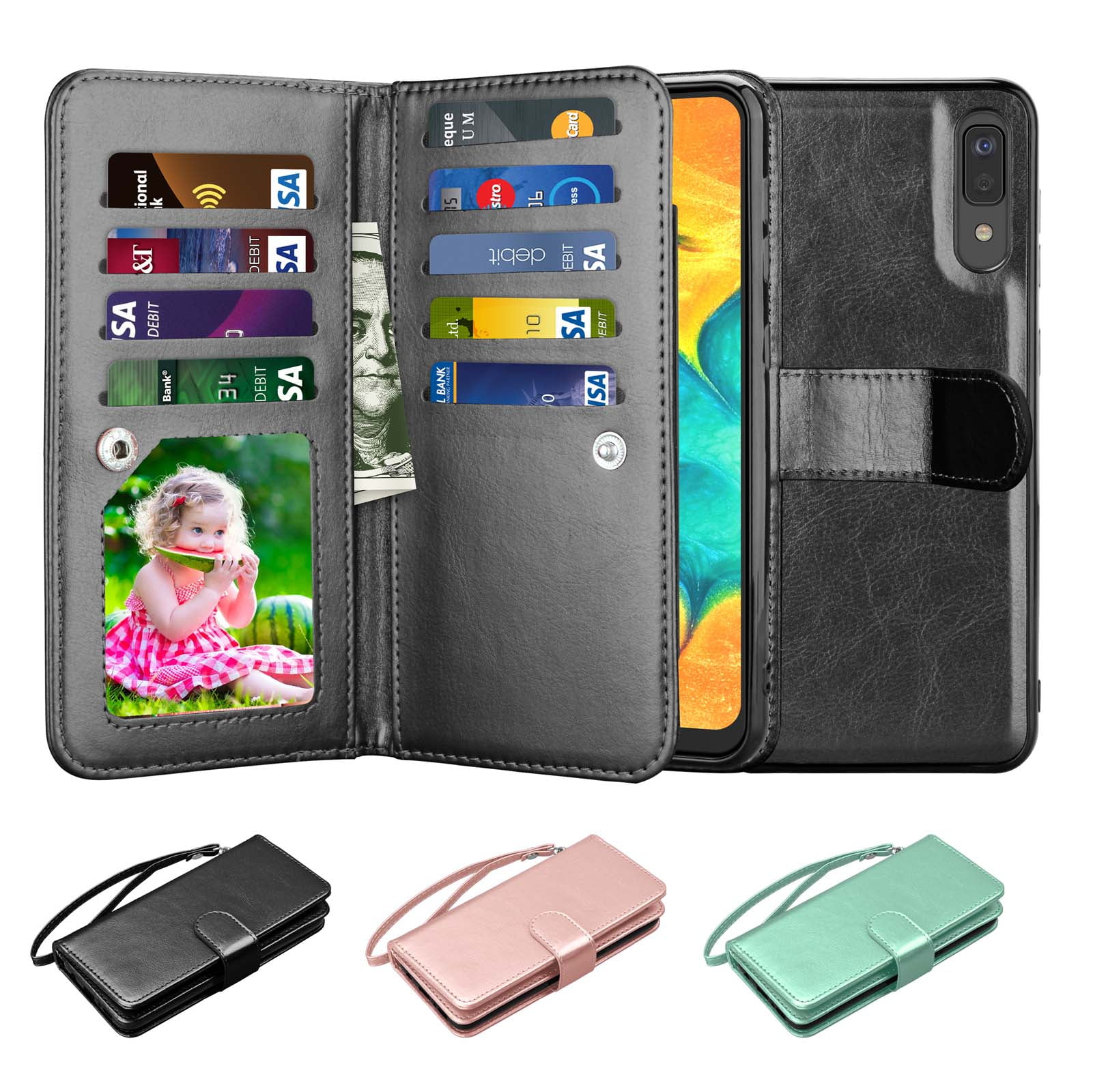 6.4" 2019 Galaxy A50 Case, Samsung A50 Wallet Case, Njjex Luxury Pu Leather 9 Card Slots Holder