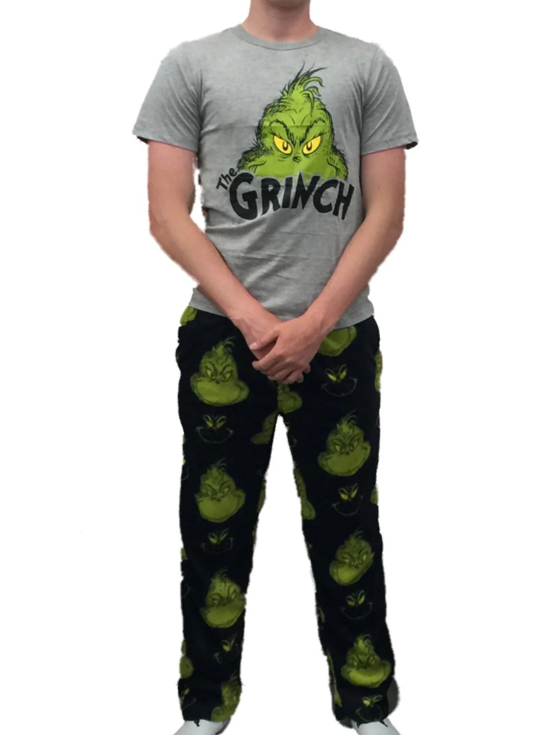 Dr Seuss Mens Grinch Sleep Set Fleece Lounge Pants & TShirt Christmas