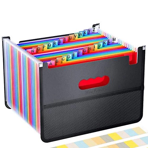 26 Pockets Accordian File Organizer,Expanding Filing Box with Mesh Bag
