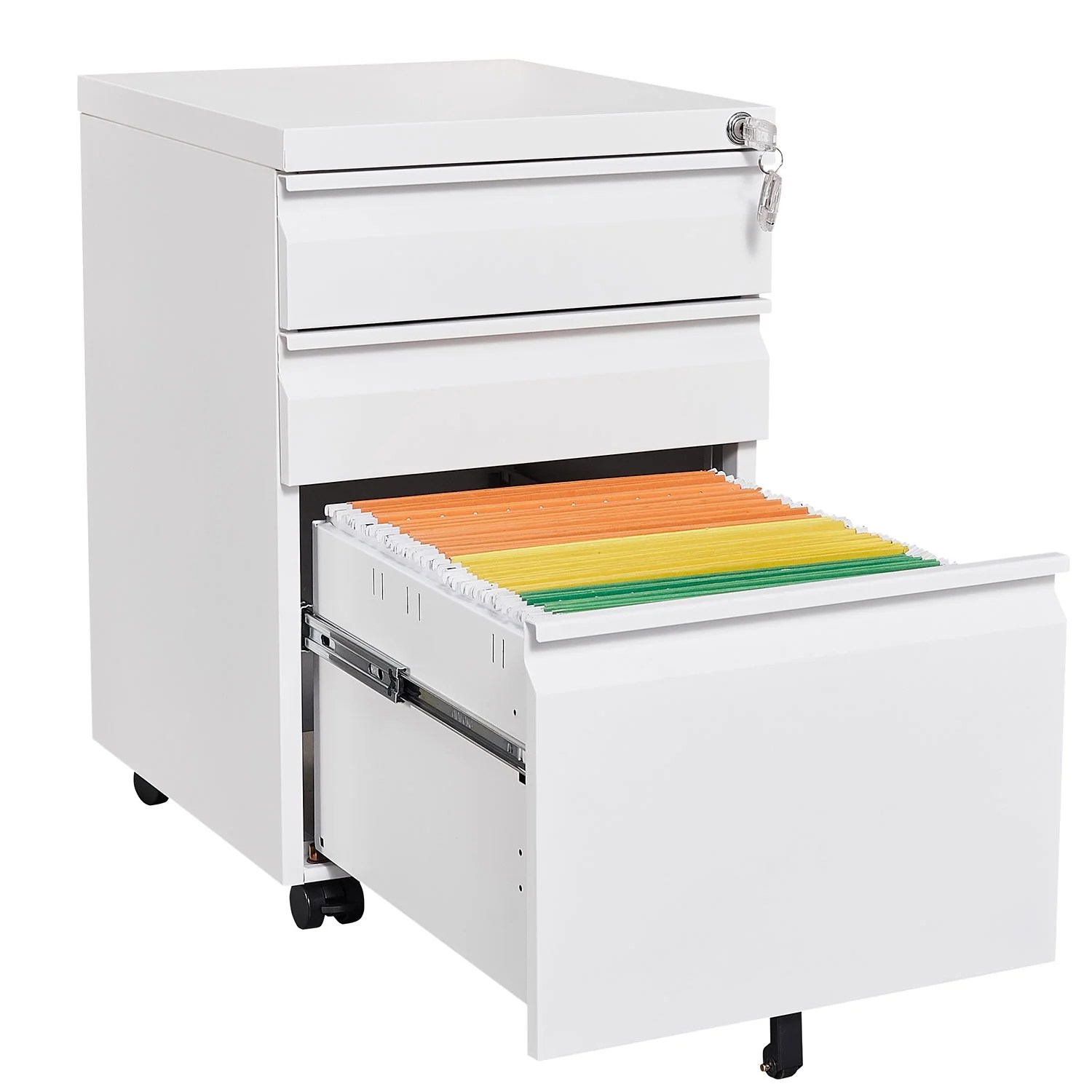 SYNGAR 3 Drawer File with Lock, Mobile Printer Stand with 5