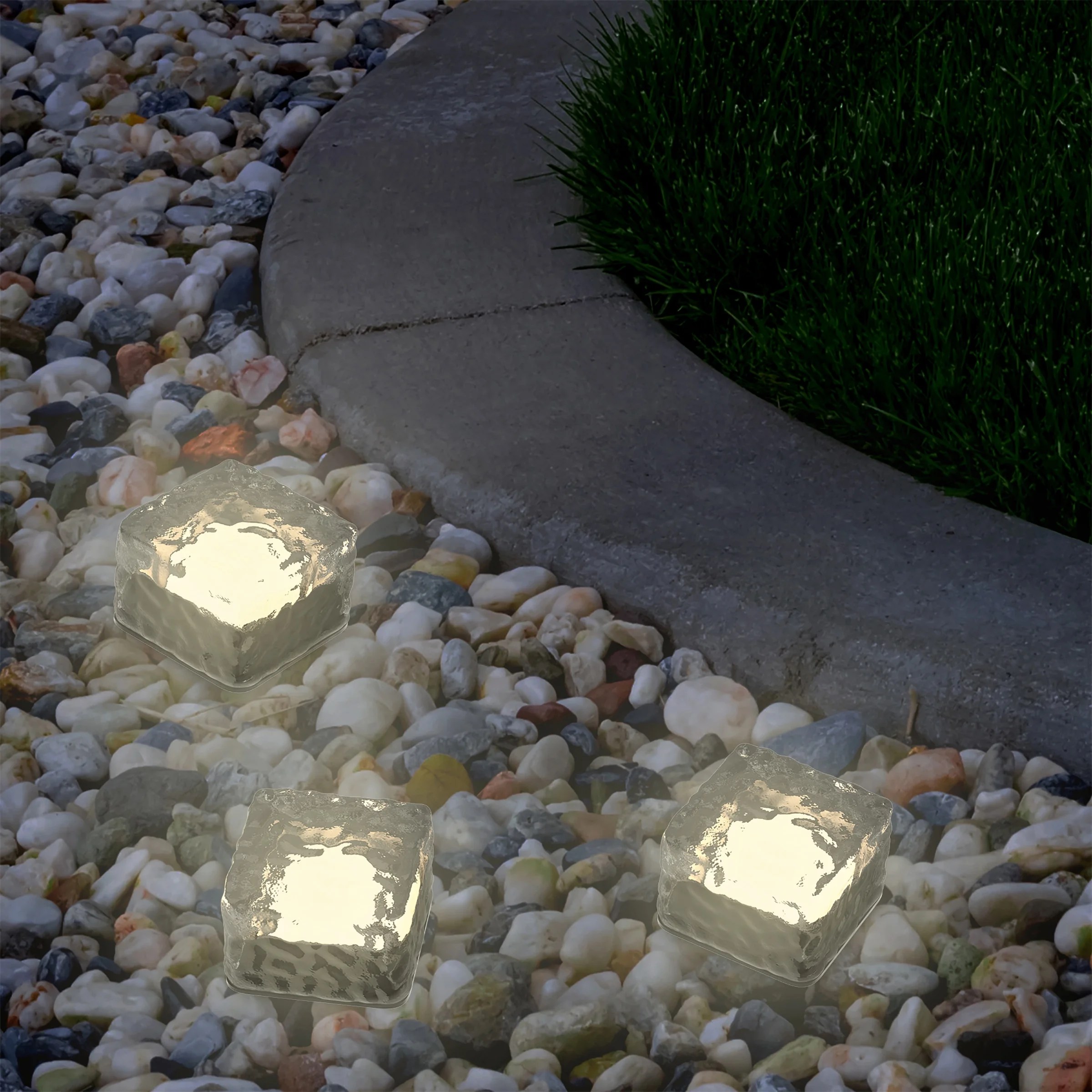 Yard Décor, Solar Outdoor 3 LED Ice Cube Rock Lights, Battery Operated