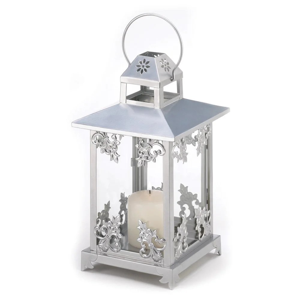 Candle Lanterns Decorative White, Rustic Iron Scrollwork Candle Lantern